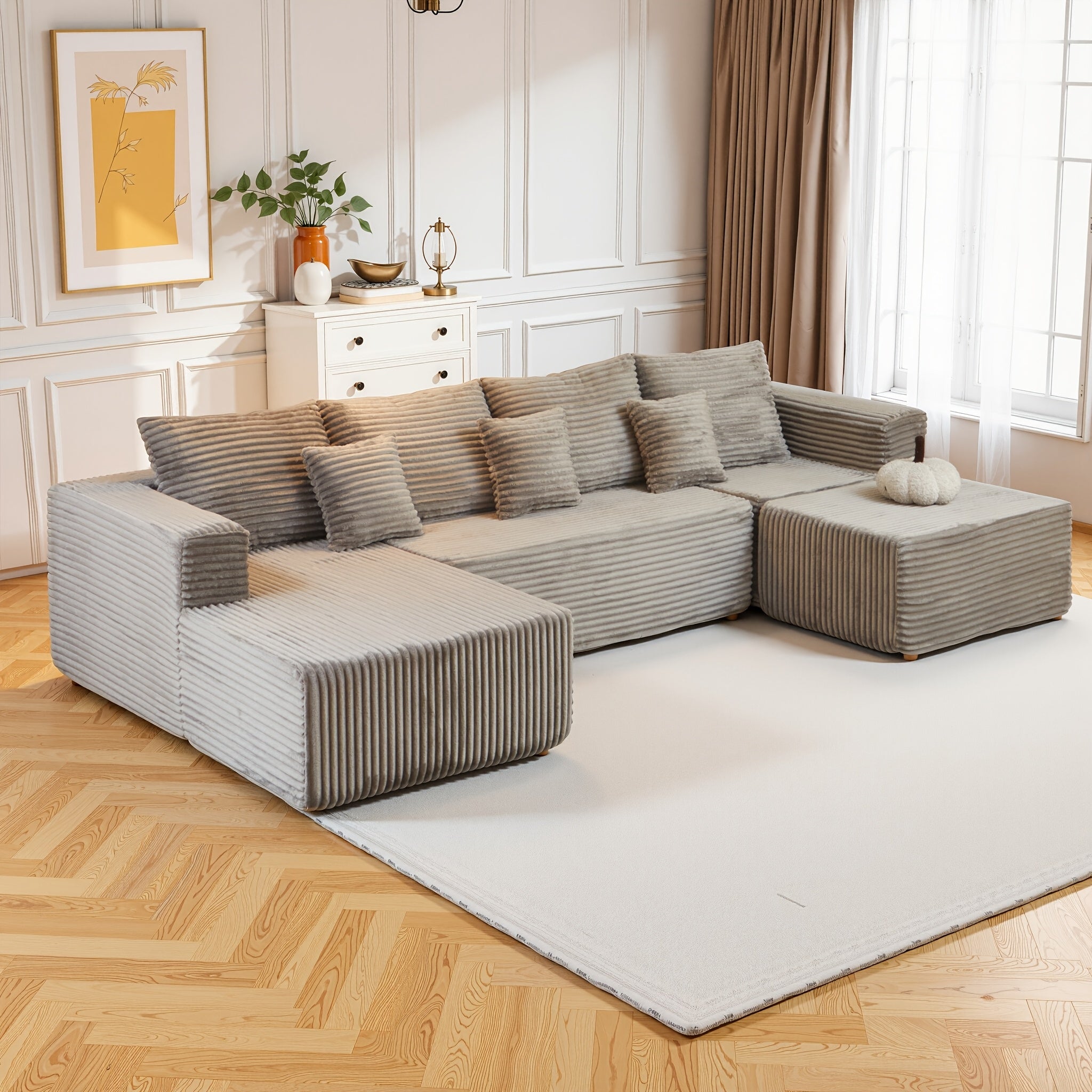 Large Sectional Cloud Couch. Modular Corduroy Sofa Bed With Deep Seat.U-Shaped Boneless Sofa Couches For LivingRoom & Apartment, Bedroom. No Assembly Required