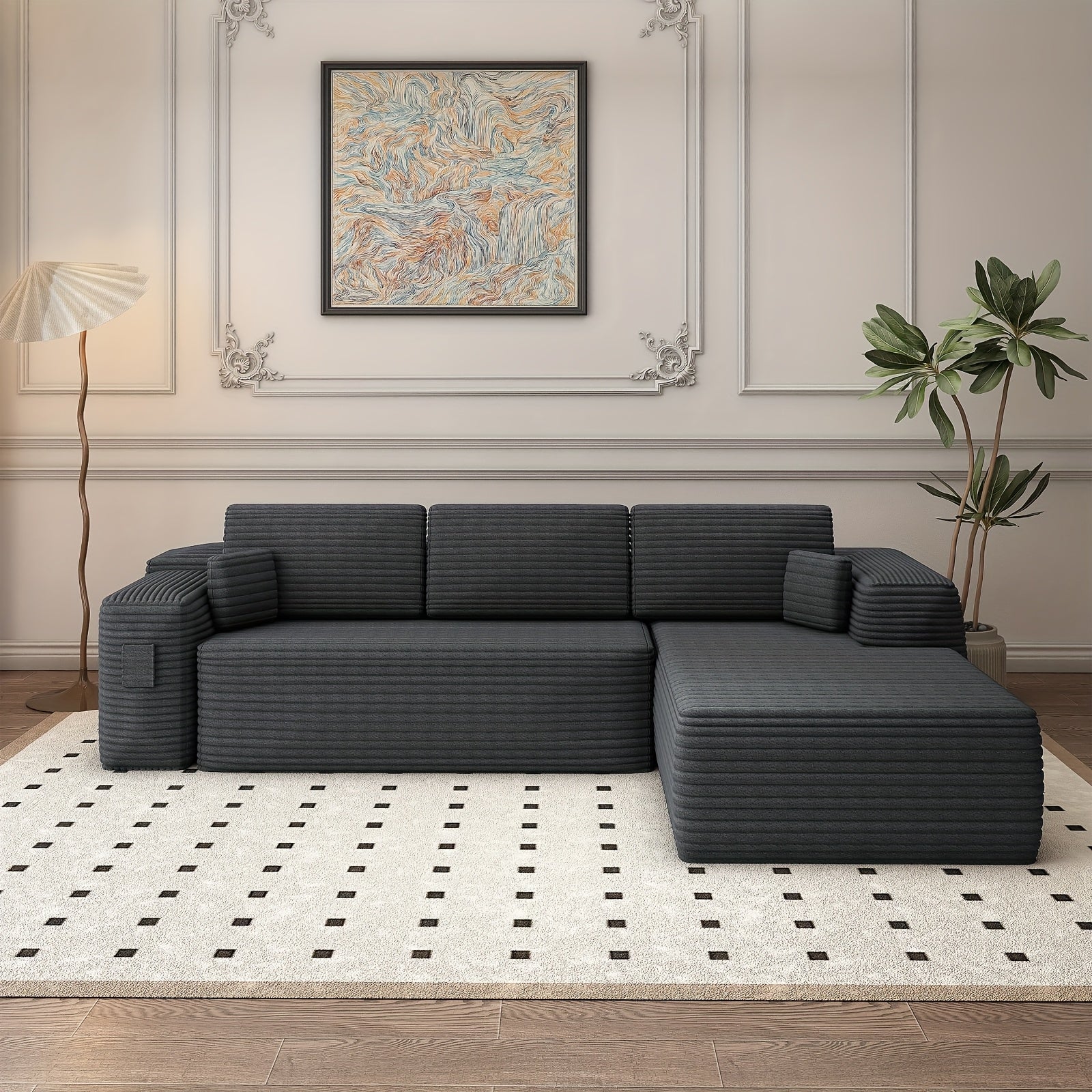 Modular Sectional Sofa With L-Shape Chaise, Frameless Cloud Couch With Deep Seat, Upholstered Couch With Memory Foam, Corduroy Fabric, Left Sectional Couches For Living Room & Home Office, 105\