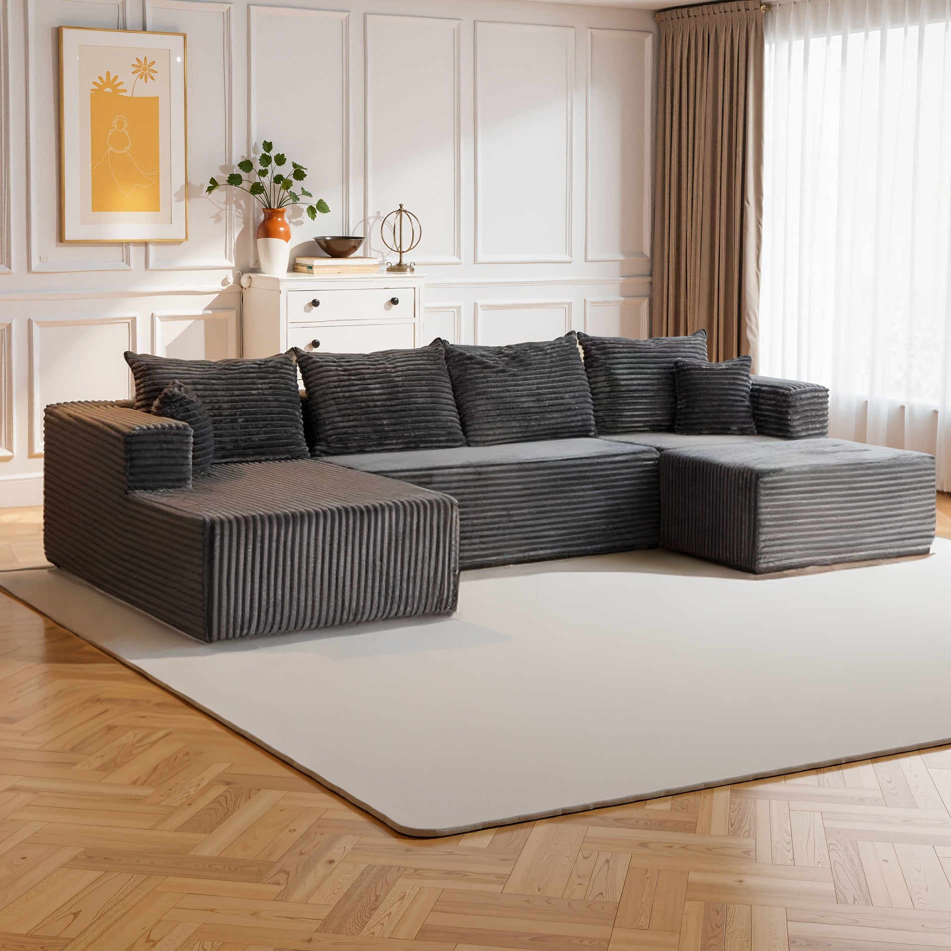Large Sectional Cloud Couch. Modular Corduroy Sofa Bed With Deep Seat.U-Shaped Boneless Sofa Couches For LivingRoom & Apartment, Bedroom. No Assembly Required