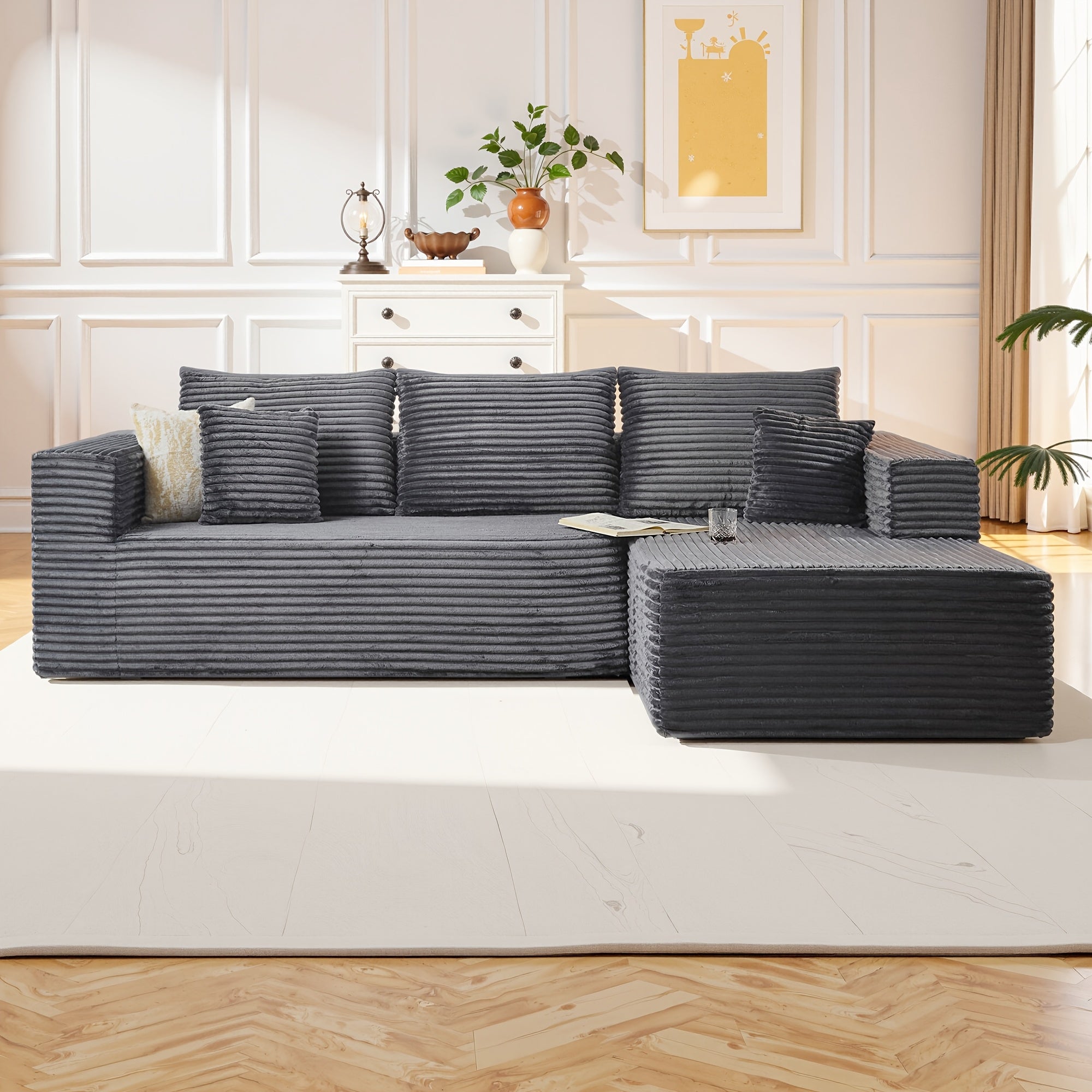 Large Sectional Cloud Couch. Modular Corduroy Sofa Bed With Deep Seat.U-Shaped Boneless Sofa Couches For LivingRoom & Apartment, Bedroom. No Assembly Required