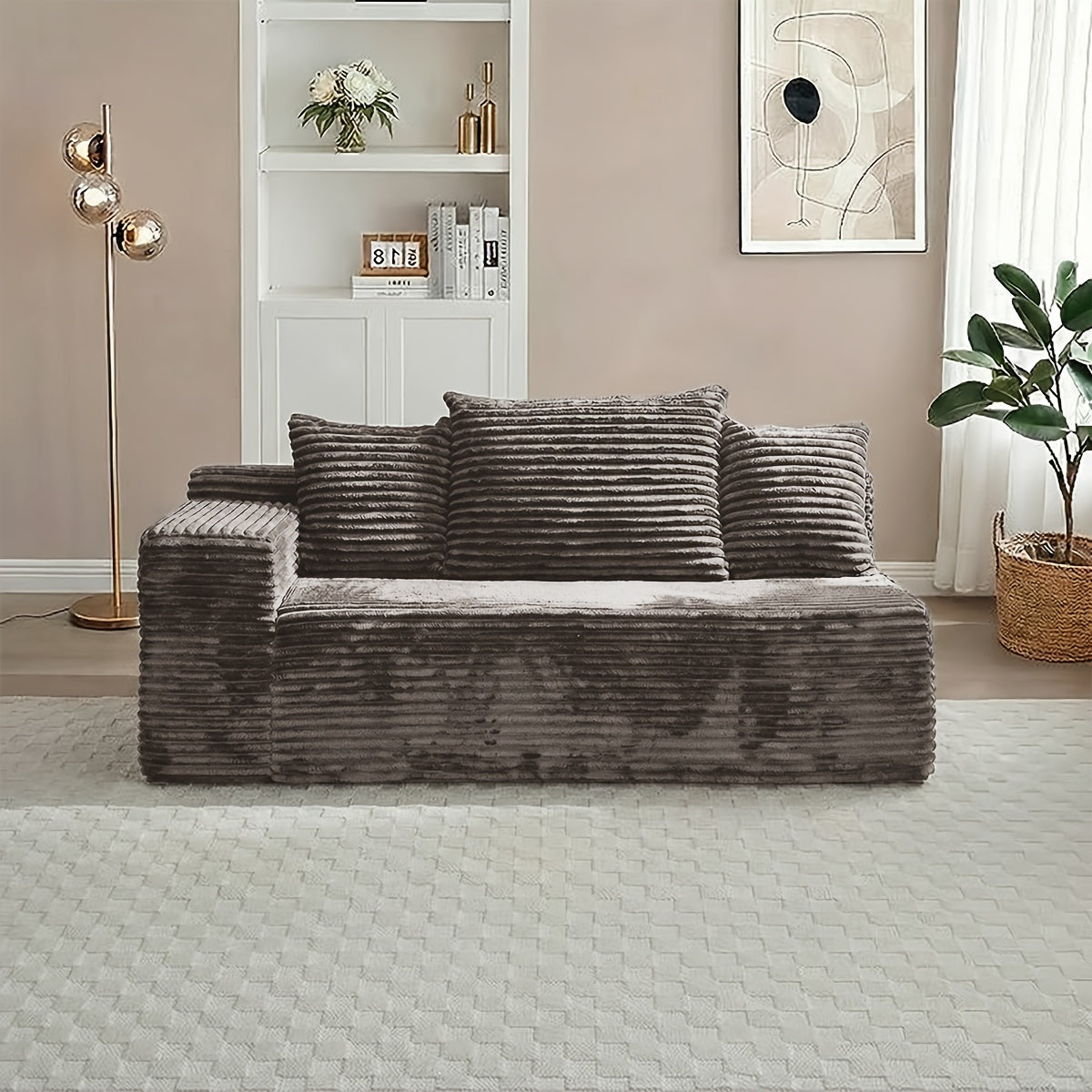 Corduroy 2-Seater Sofa with Pillows | No Assembly Required, Free Placement, Boneless High-Density Sponge Filling, Universal for Living Room, Bedroom & Guest Room, KELYDA Brand