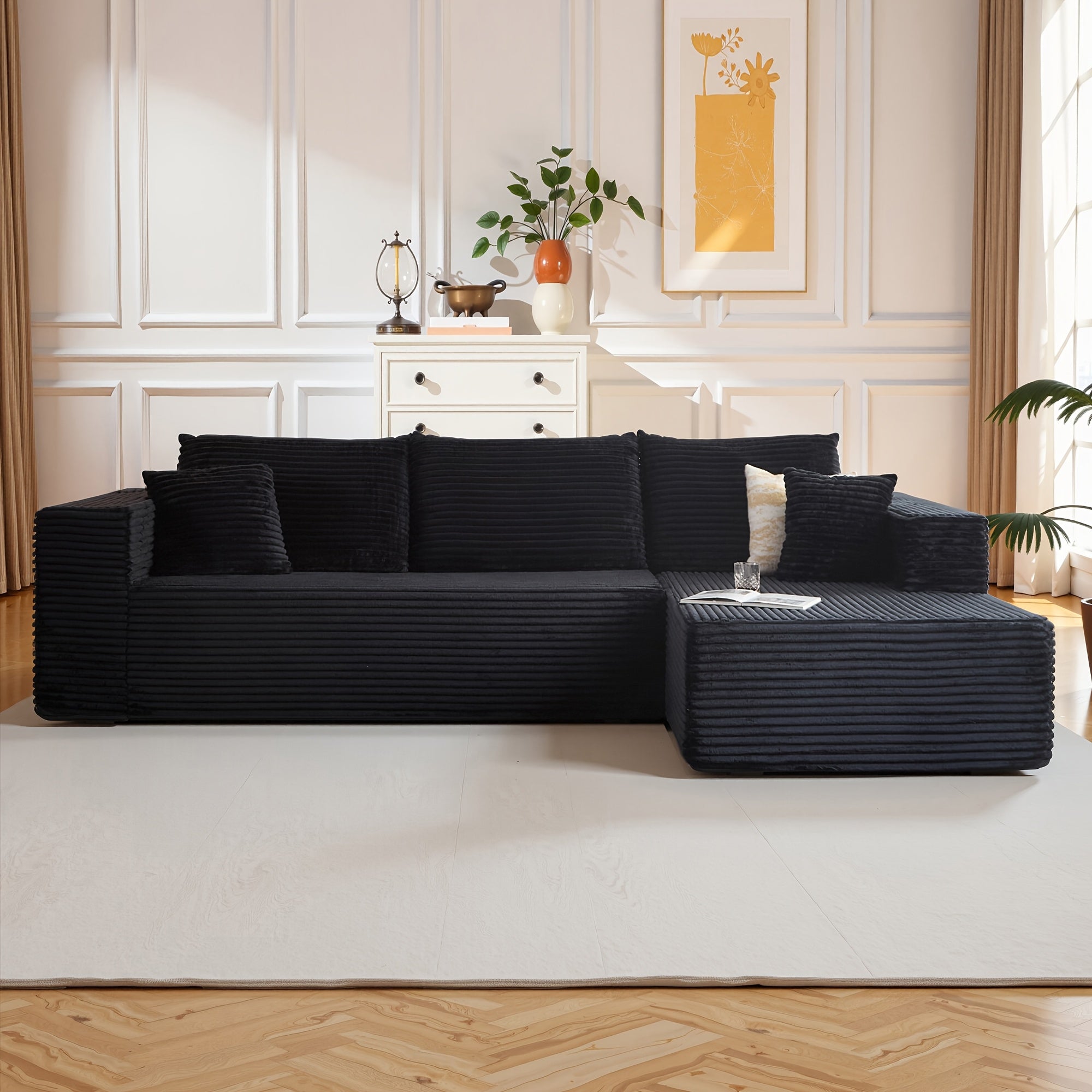 Large Sectional Cloud Couch. Modular Corduroy Sofa Bed With Deep Seat.U-Shaped Boneless Sofa Couches For LivingRoom & Apartment, Bedroom. No Assembly Required
