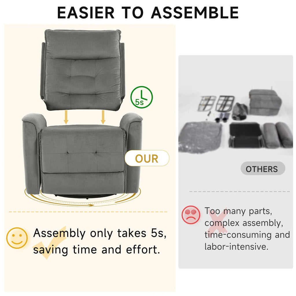Manual Swivel Rocker Recliner Chair With Soft Velvet Upholstery, 360° Swivel And Gentle Rocking Motion, Adjustable Reclining Single Sofa For Living Room, Bedroom Space-Saving Comfort ChairThoughtful Housewarming Gift For Friends And New Homes