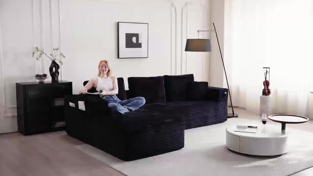 Modular Sectional Sofa With L-Shape Chaise, Frameless Cloud Couch With Deep Seat, Upholstered Couch With Memory Foam, Corduroy Fabric, Left Sectional Couches For Living Room & Home Office, 105\