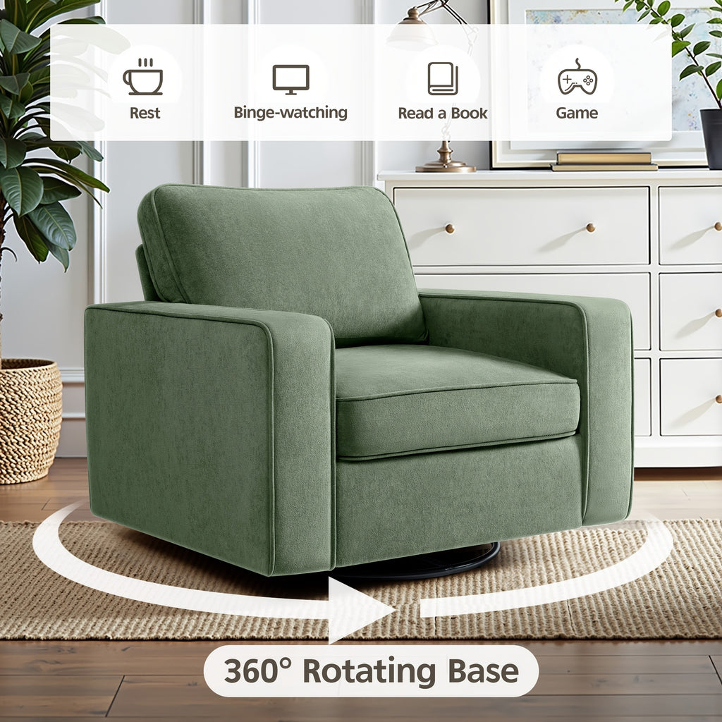 KERDOM Modern Foam Swivel Barrel Sofa Chair - 360° Rotating Single Armchair with Removable Washable Pillows, Plush Corner Base Suitable for Office,,, Reading Nook, Assembly One-Seater Lounge Chair