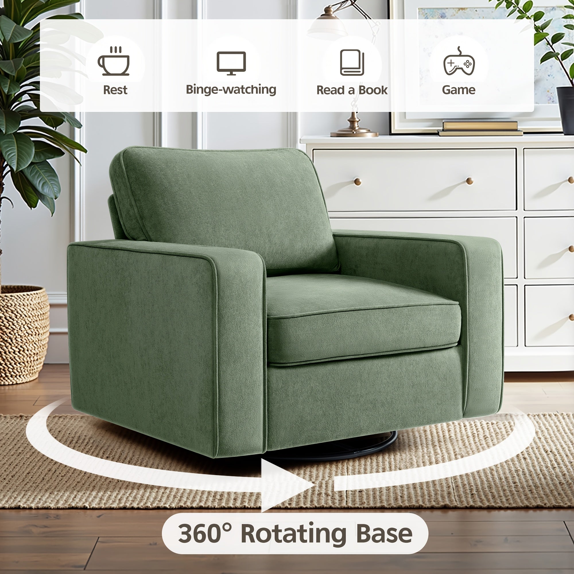 KERDOM Modern Foam Swivel Barrel Sofa Chair - 360° Rotating Single Armchair with Removable Washable Pillows, Plush Corner Base Suitable for Office,,, Reading Nook, Assembly One-Seater Lounge Chair
