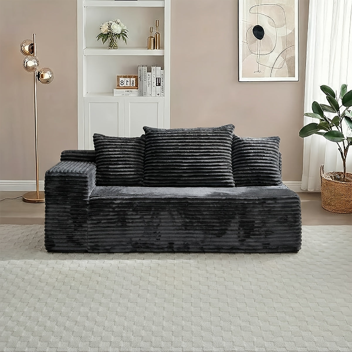 Corduroy 2-Seater Sofa with Pillows | No Assembly Required, Free Placement, Boneless High-Density Sponge Filling, Universal for Living Room, Bedroom & Guest Room, KELYDA Brand