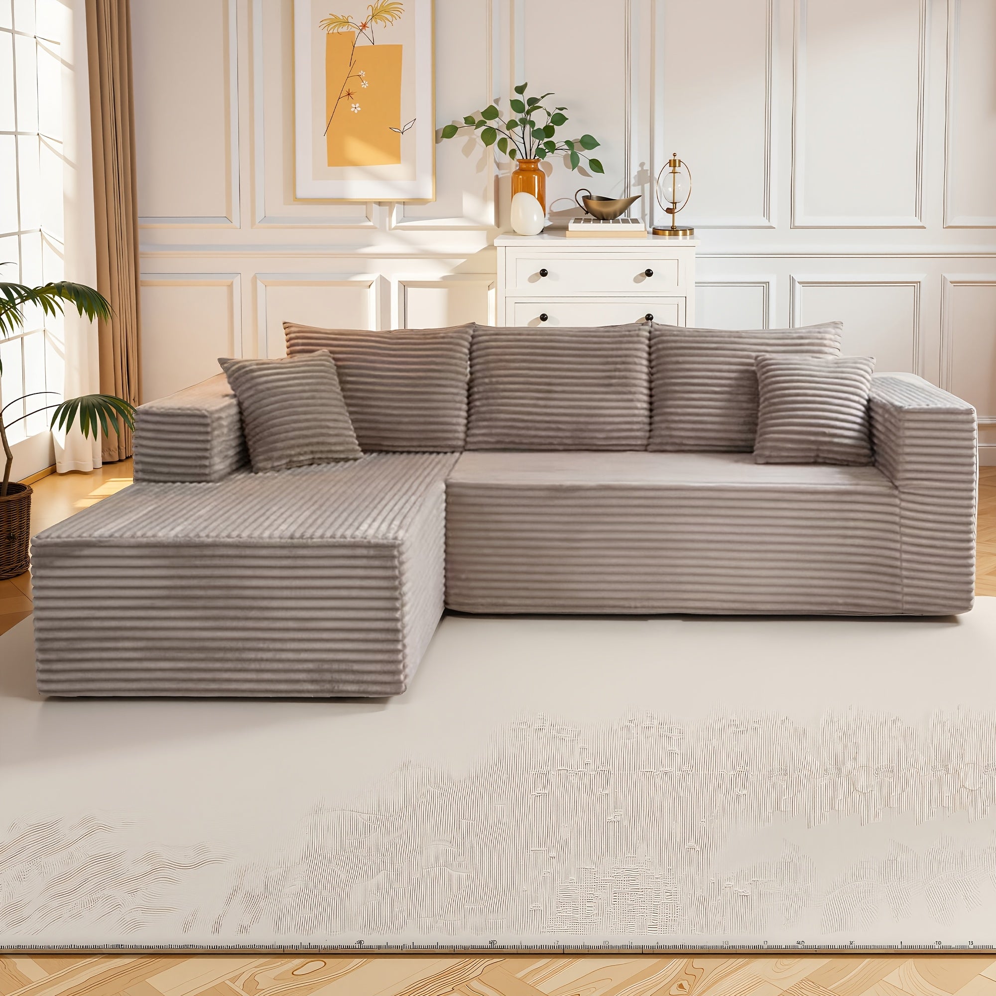 Large Sectional Cloud Couch. Modular Corduroy Sofa Bed With Deep Seat.U-Shaped Boneless Sofa Couches For LivingRoom & Apartment, Bedroom. No Assembly Required