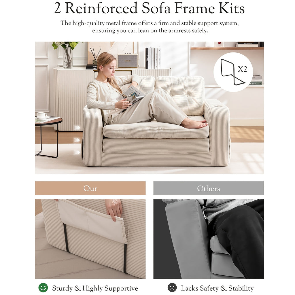KERDOM 2 in 1 Corduroy Convertible Sofa Bed | Compact Pull Out Couch with Cup Holder & Side Pocket, Small Folding Futon Loveseat Sofa Sleeper Temporary Bed for Guest Room, Small Space, Apartment, Studio, Office, Loft, No Assembly Needed