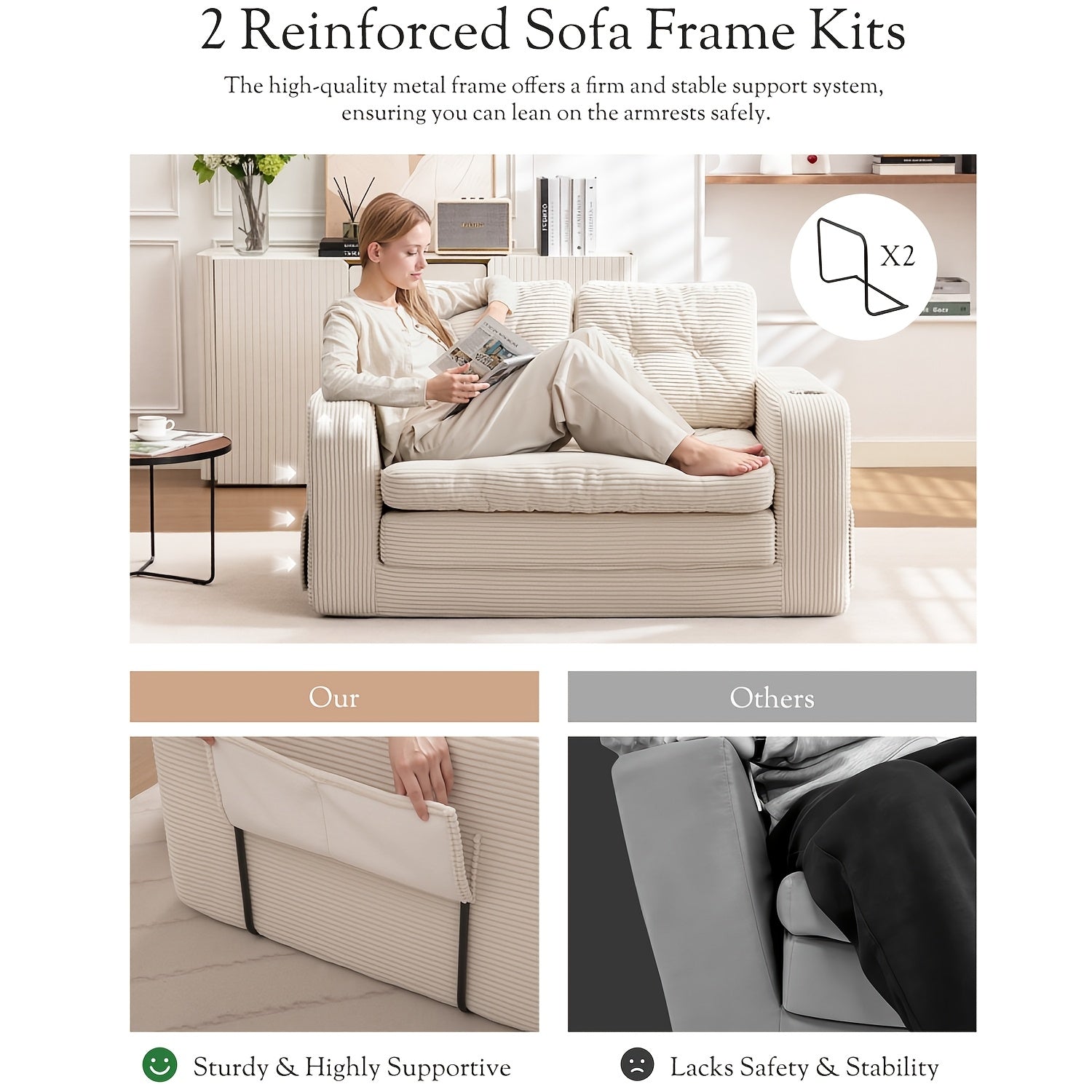 KERDOM 2 in 1 Corduroy Convertible Sofa Bed | Compact Pull Out Couch with Cup Holder & Side Pocket, Small Folding Futon Loveseat Sofa Sleeper Temporary Bed for Guest Room, Small Space, Apartment, Studio, Office, Loft, No Assembly Needed