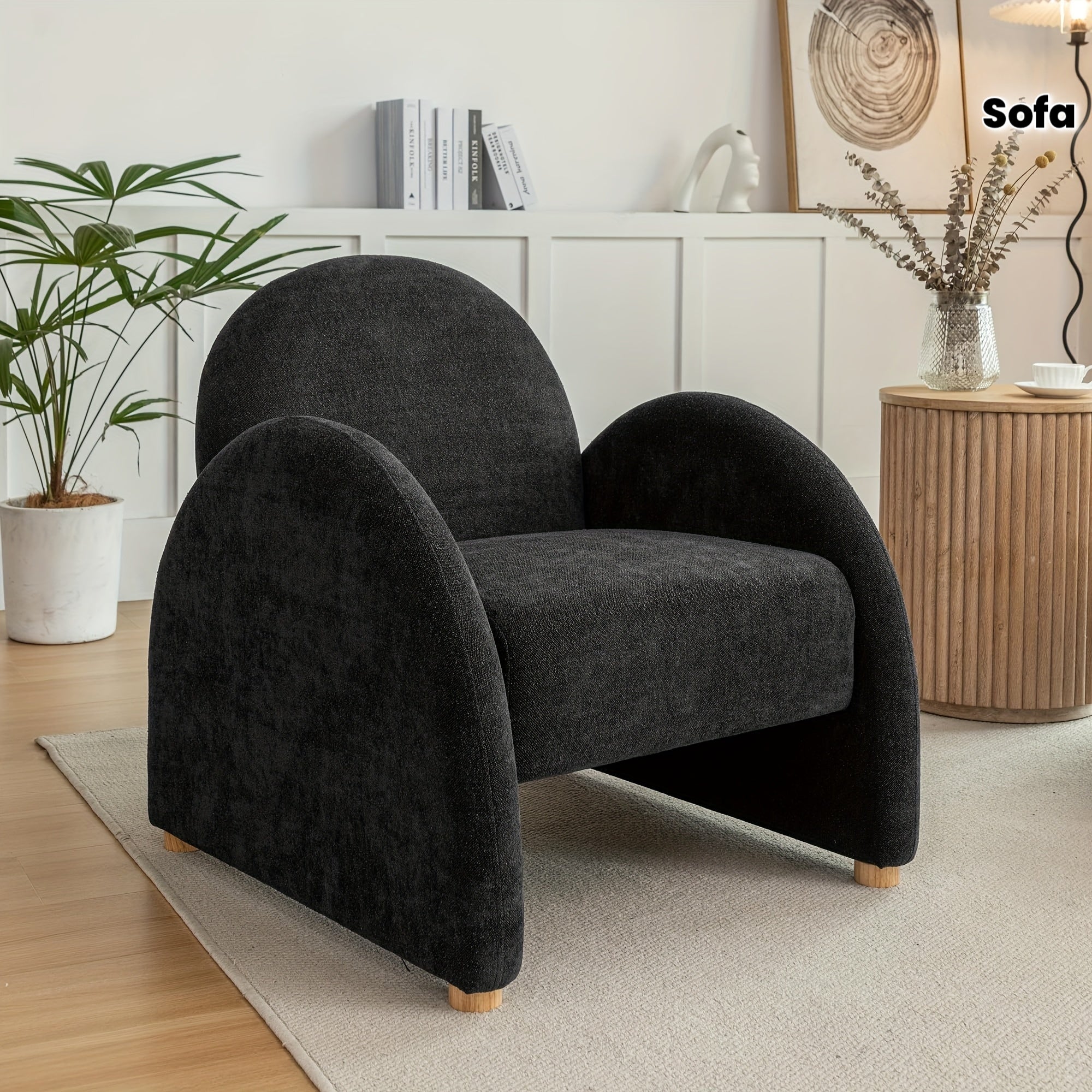 Modern Accent Chair, Upholstered Boucle Arm Single Sofa, Comfy Armchair, Fluffy Reading Chair For Living Room, Bedroom, Home Office