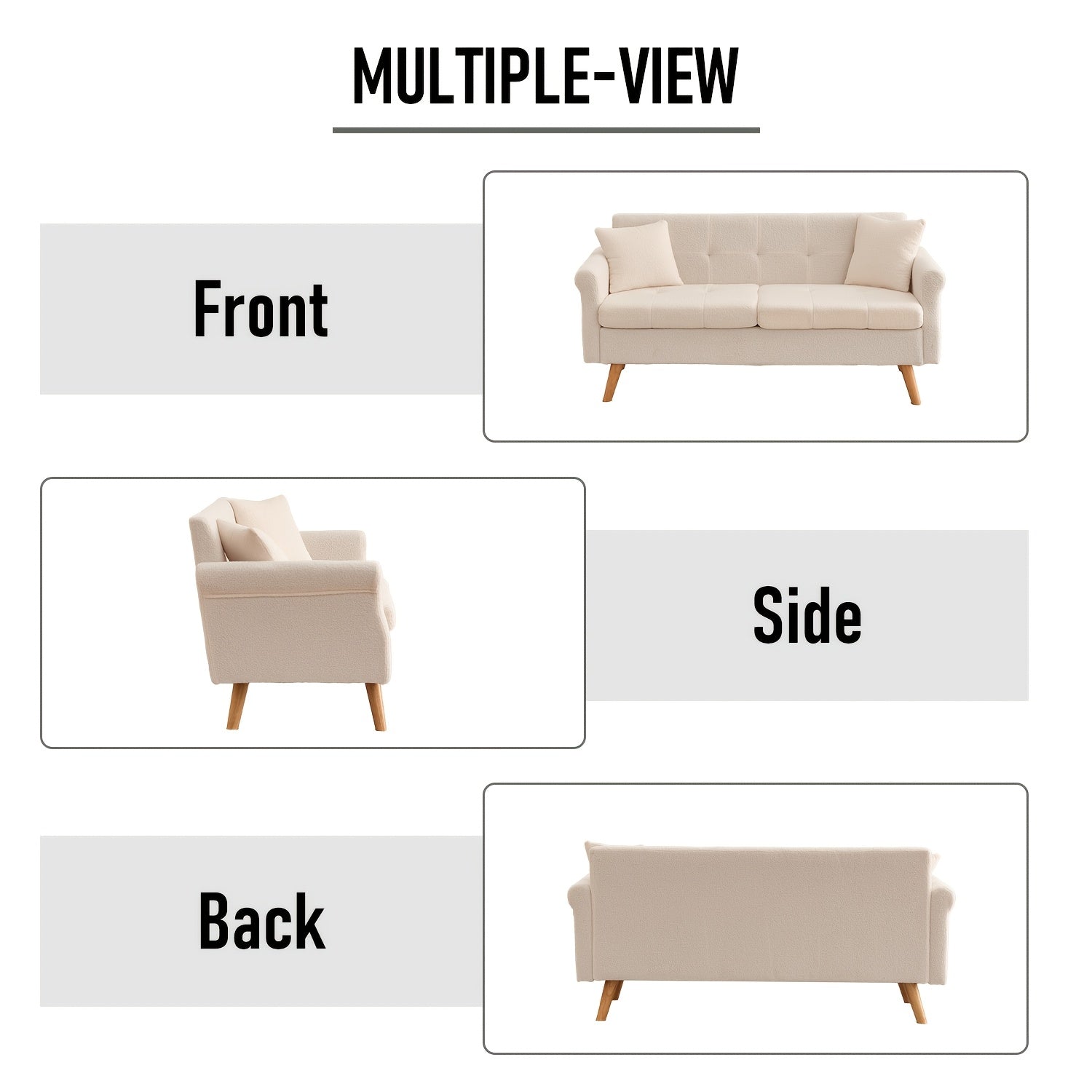 Loveseat Sofa, Boucle Small Sofa For Living Room, Bedroom, Office, Couch For Living Room Button Tufted Upholstered Furniture, Space-Saving, Easy To Install, Chunky Boucle Fabric