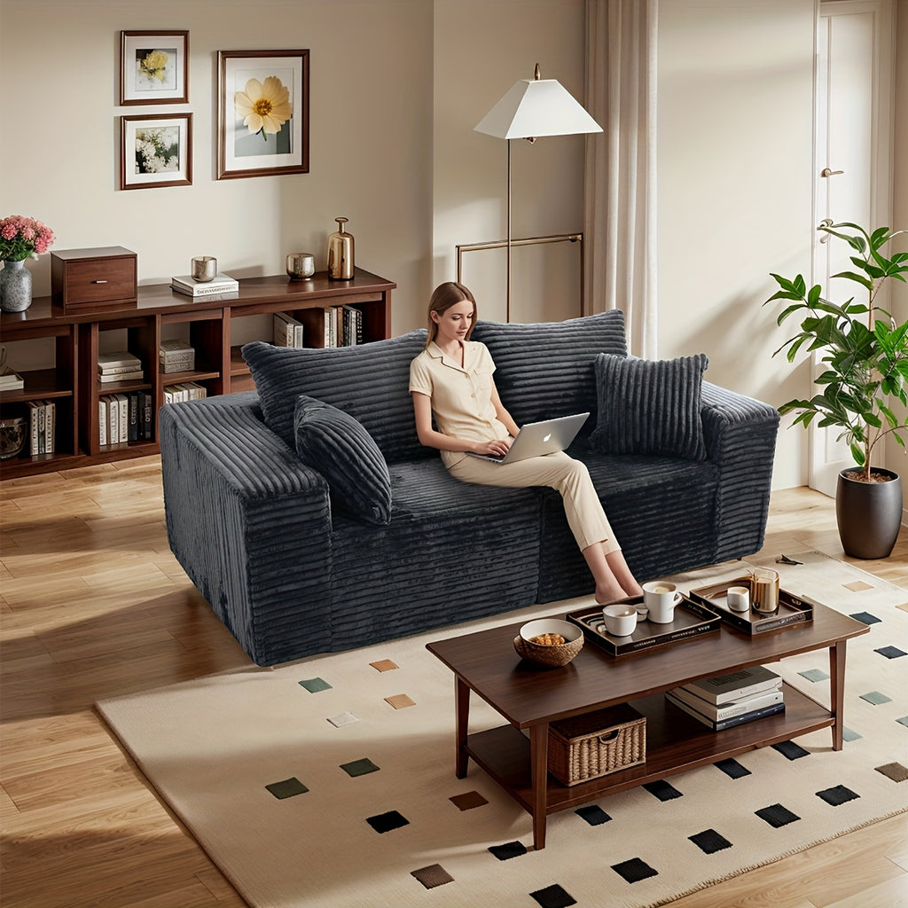 Sofa Cloud Couch 2pcs Set: Ultra Soft Stretchy Ribbed Loveseat That Separates Into Two Individual Chairs for Flexible Living Room, Bedroom, Or Apartment Seating