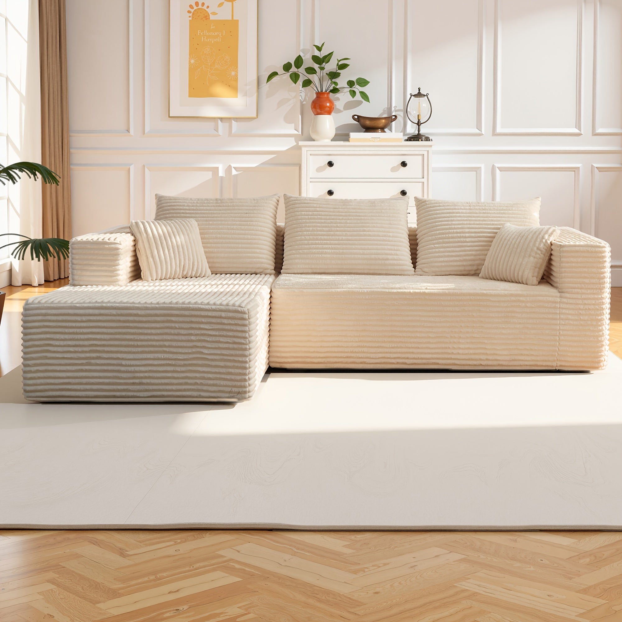 Large Sectional Cloud Couch. Modular Corduroy Sofa Bed With Deep Seat.U-Shaped Boneless Sofa Couches For LivingRoom & Apartment, Bedroom. No Assembly Required