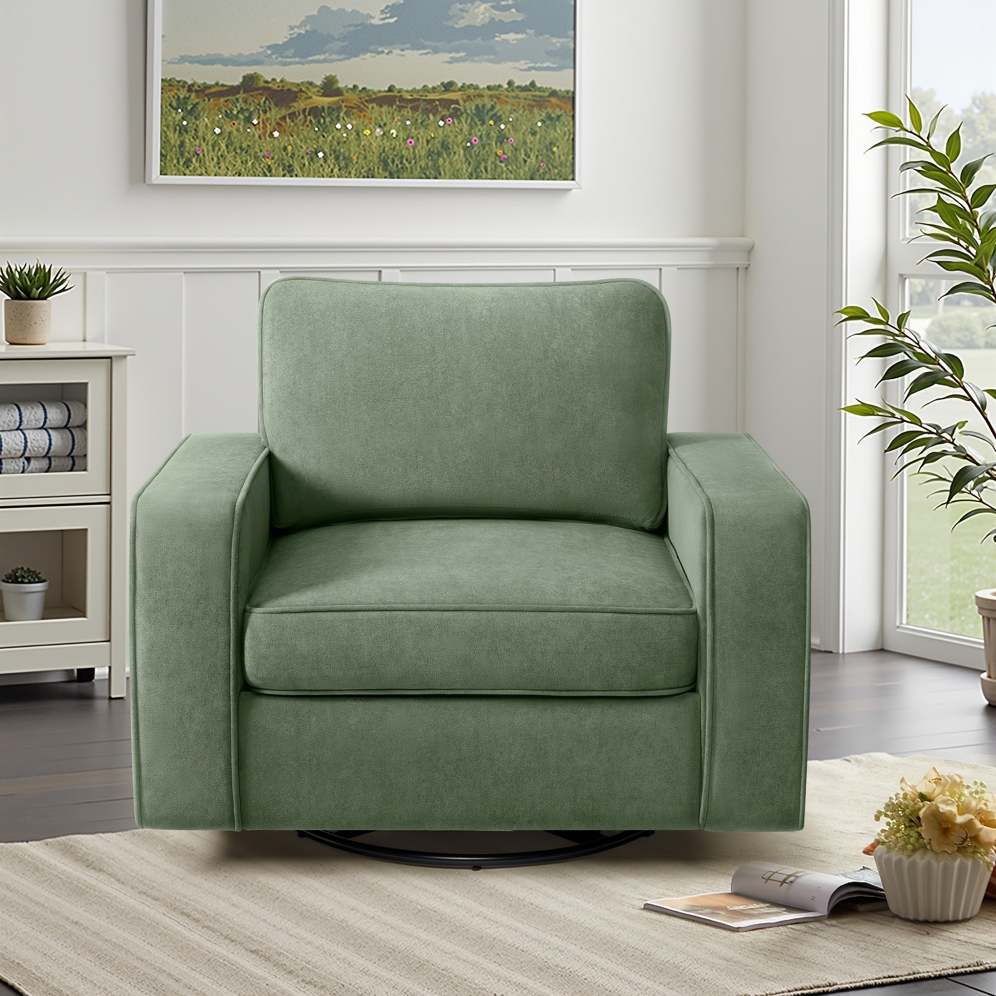 KERDOM Modern Foam Swivel Barrel Sofa Chair - 360° Rotating Single Armchair with Removable Washable Pillows, Plush Corner Base Suitable for Office,,, Reading Nook, Assembly One-Seater Lounge Chair