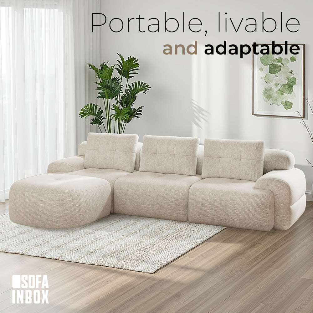 112'' Modular Sectional Sofa Couch With Chaise | Oversized Modern Sofa for Living Room, Full-Foam Structure, Compression Packaging Design, Woven Texture Upholstery, Memory Foam Filling, Polyester Material, GOOSEA Brand
