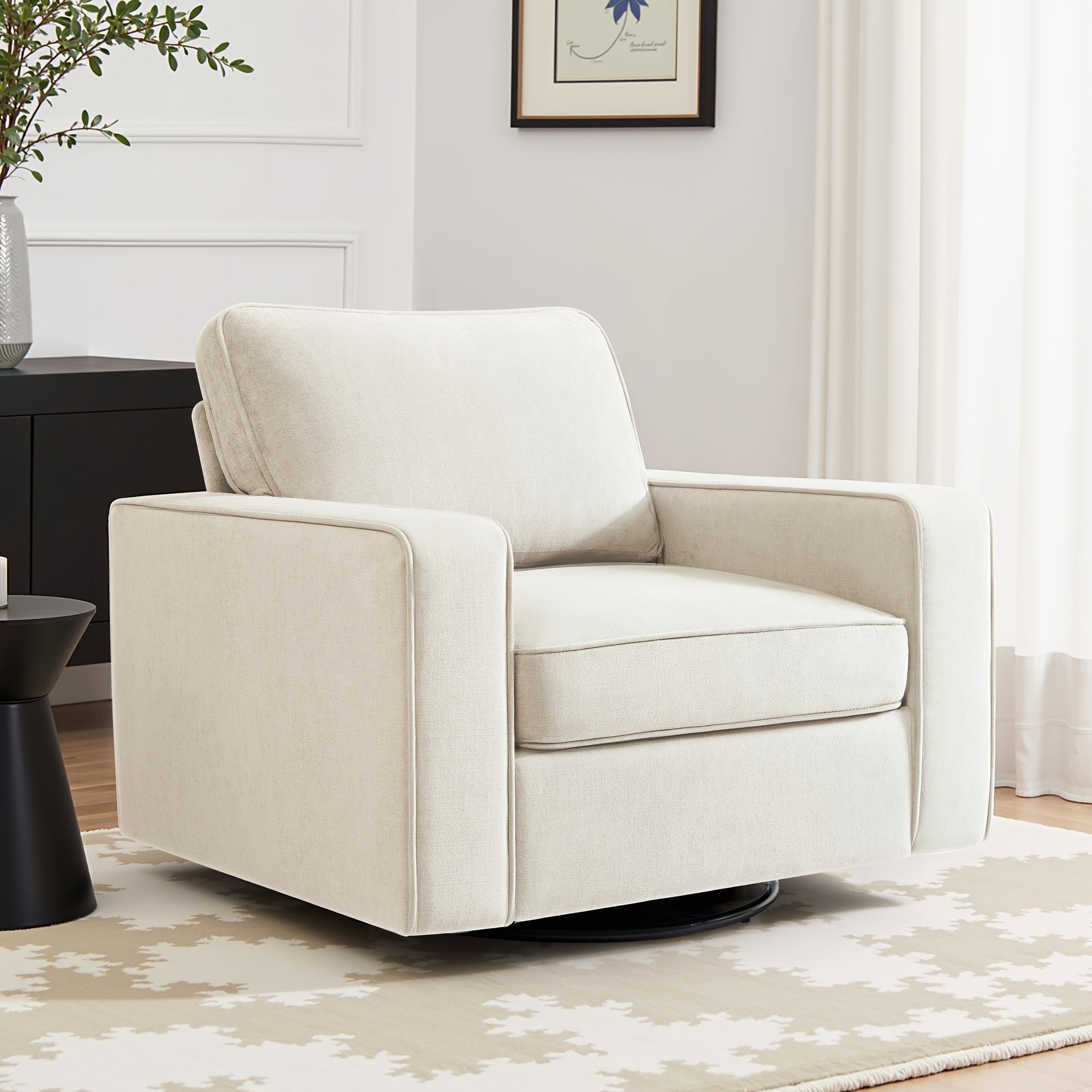 KERDOM Modern Foam Swivel Barrel Sofa Chair - 360° Rotating Single Armchair with Removable Washable Pillows, Plush Corner Base Suitable for Office,,, Reading Nook, Assembly One-Seater Lounge Chair