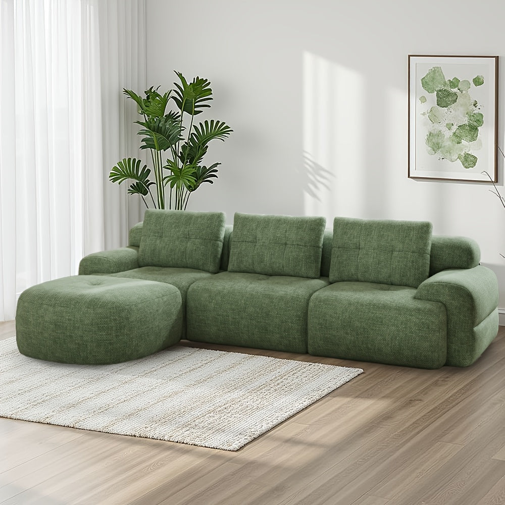 112'' Modular Sectional Sofa Couch With Chaise | Oversized Modern Sofa for Living Room, Full-Foam Structure, Compression Packaging Design, Woven Texture Upholstery, Memory Foam Filling, Polyester Material, GOOSEA Brand