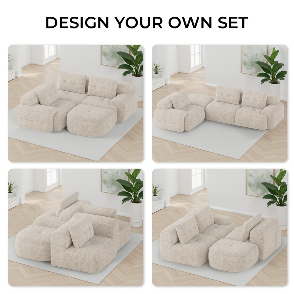 112'' Modular Sectional Sofa Couch With Chaise | Oversized Modern Sofa for Living Room, Full-Foam Structure, Compression Packaging Design, Woven Texture Upholstery, Memory Foam Filling, Polyester Material, GOOSEA Brand