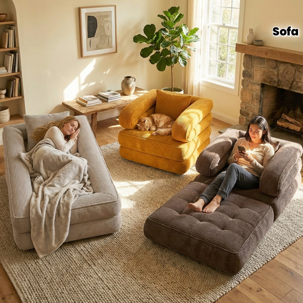 Black Fridays Items, Local Warehouse, Folding Sofa Bed, 1-Person Chair Bed with Backrest and Pillow, Space-Saving Single Bed for Living Room, Bedroom, Apartment, Gray and Orange, Bean Bag Chair, Living Room Furniture, Boneless Couch for Living Room,