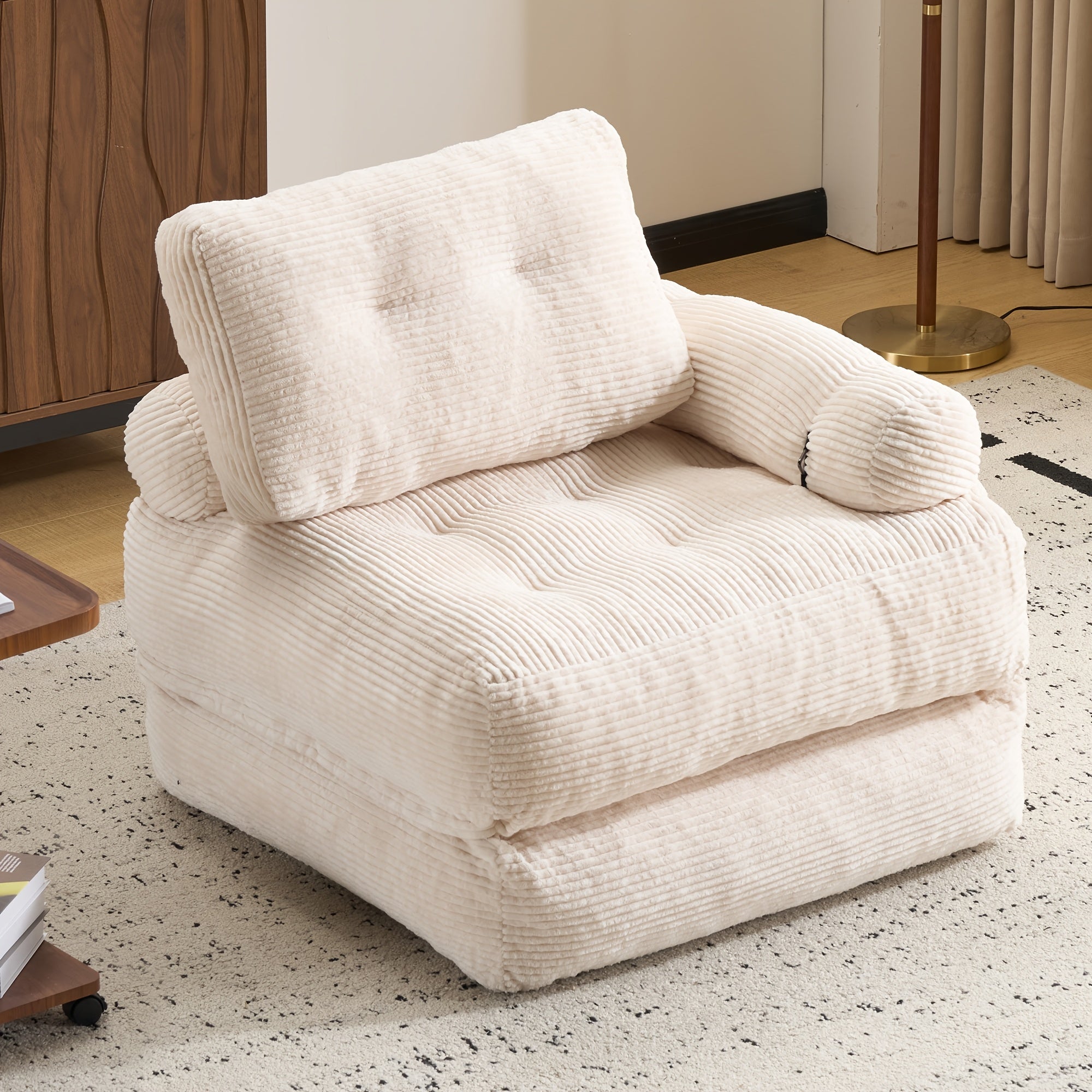 Folding Sofa Bed with Armrest | Convertible Sleeper Chair for Adults, Brown Foam Filled Couch with Pillow, Single Size Floor Mattress, Contemporary Style, Suitable for Various Room Types