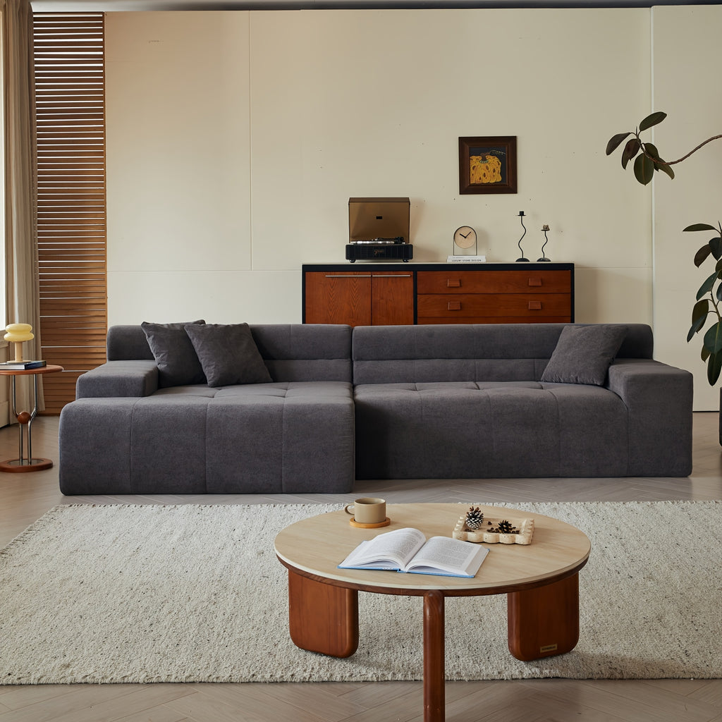120-Inch Sectional Sofas Designed for Modern Living Rooms, Featuring an L-Shaped Design, Upholstered Without Boning, Deep Seating, Made of Chenille Fabric, And Includes a Chaise with No Assembly Needed