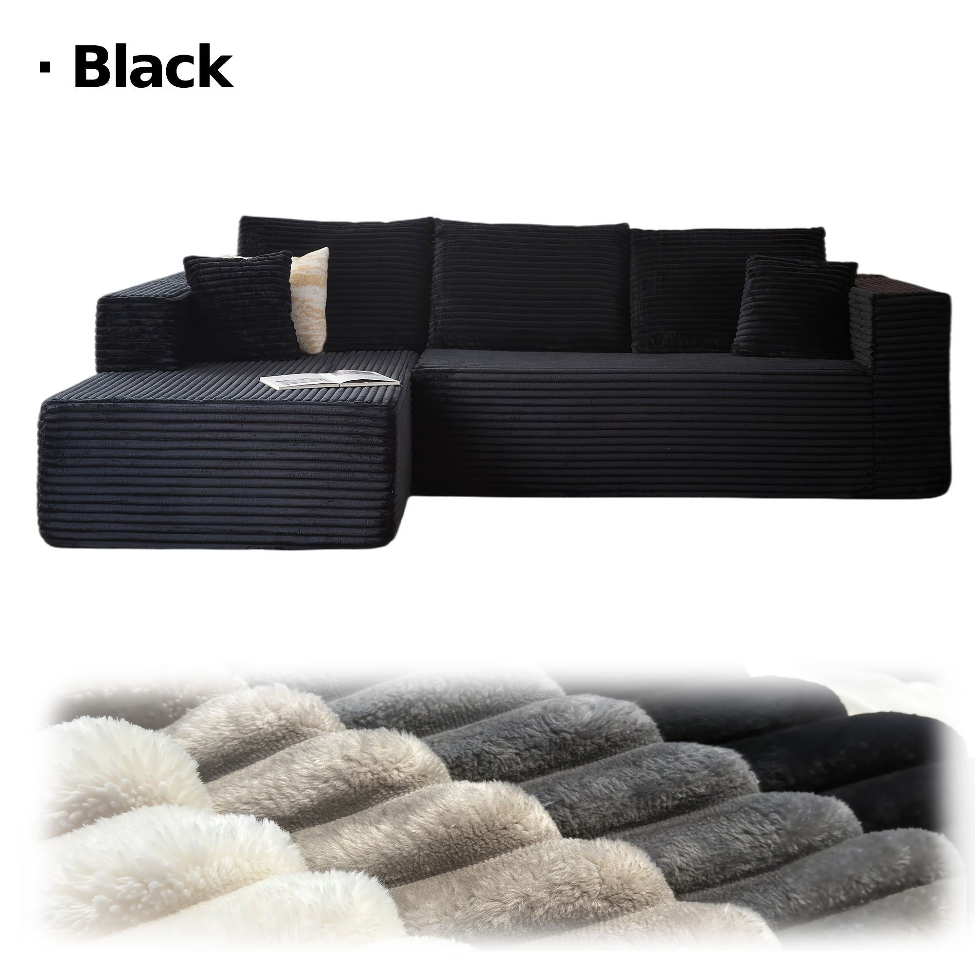 LIAROO Oversized L Shaped Couch With Chaise, Minimalist Compressed Boneless Couch No Assembly Required, Modular Cloud Sectional Sofa For Living Room Bedroom, Right Facing Chaise, Plush Corduroy