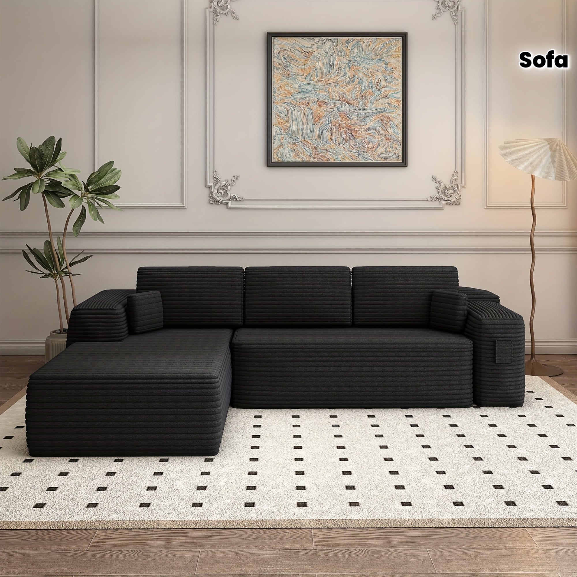 Modular Sectional Sofa With L-Shape Chaise, Frameless Cloud Couch With Deep Seat, Upholstered Couch With Memory Foam, Corduroy Fabric, Left Sectional Couches For Living Room & Home Office, 105\