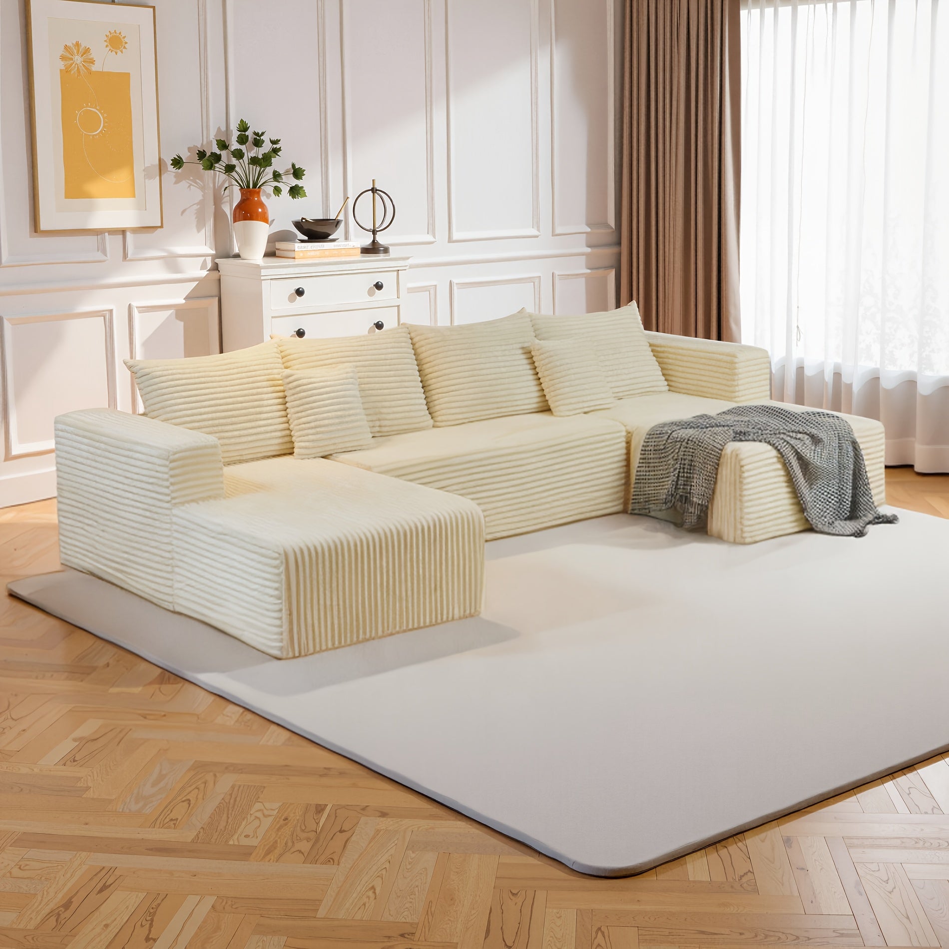 Large Sectional Cloud Couch. Modular Corduroy Sofa Bed With Deep Seat.U-Shaped Boneless Sofa Couches For LivingRoom & Apartment, Bedroom. No Assembly Required