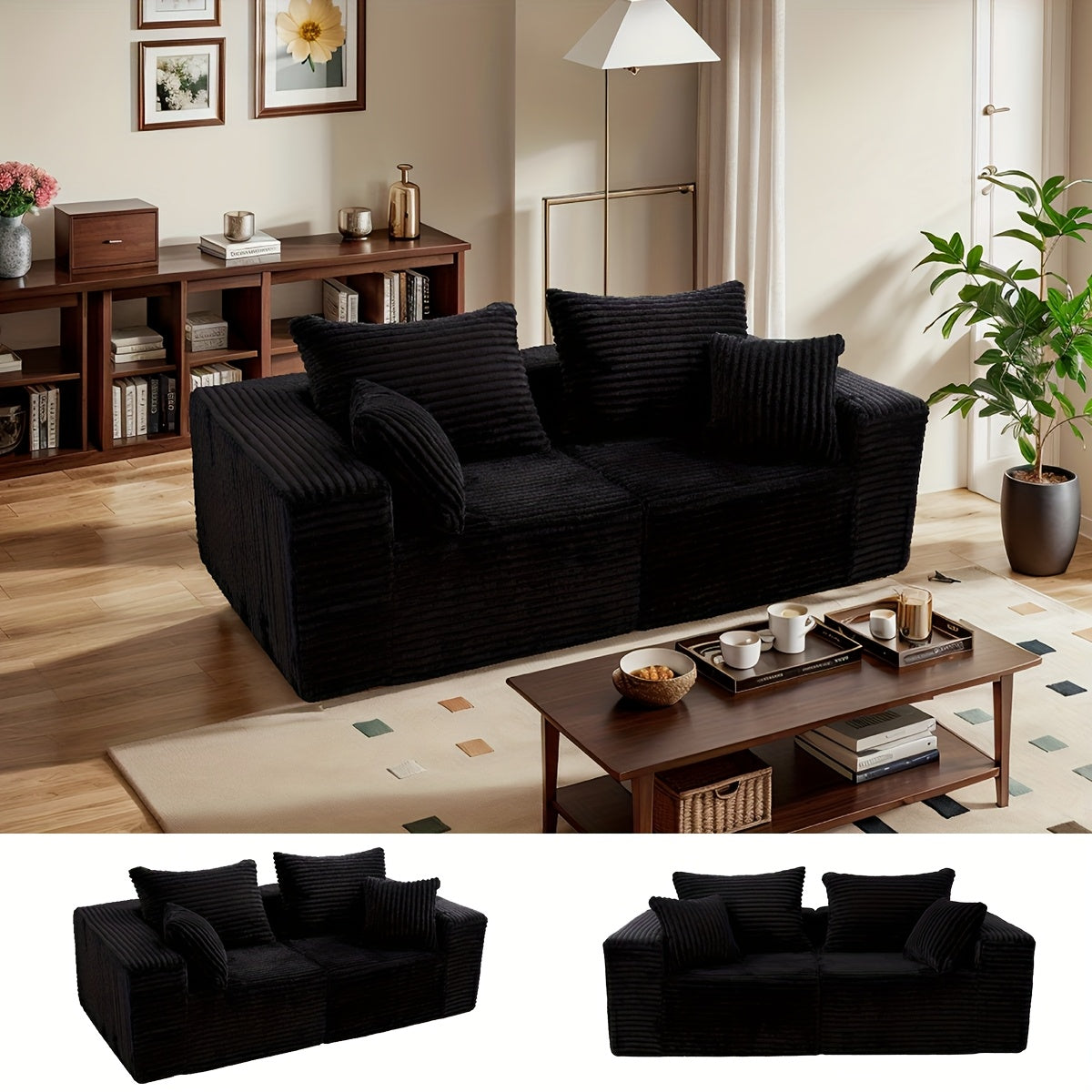 Sofa Cloud Couch 2pcs Set: Ultra Soft Stretchy Ribbed Loveseat That Separates Into Two Individual Chairs for Flexible Living Room, Bedroom, Or Apartment Seating