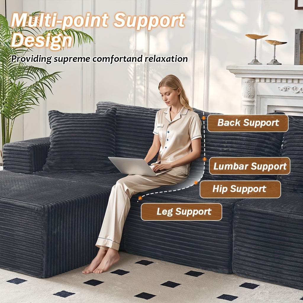Sofa Cloud Couch 2pcs Set: Ultra Soft Stretchy Ribbed Loveseat That Separates Into Two Individual Chairs for Flexible Living Room, Bedroom, Or Apartment Seating