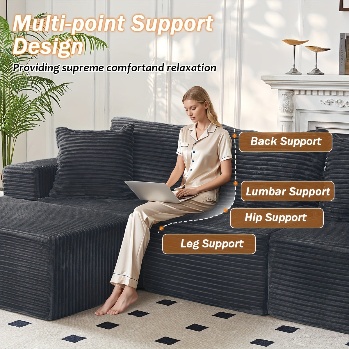 Sofa Cloud Couch 2pcs Set: Ultra Soft Stretchy Ribbed Loveseat That Separates Into Two Individual Chairs for Flexible Living Room, Bedroom, Or Apartment Seating