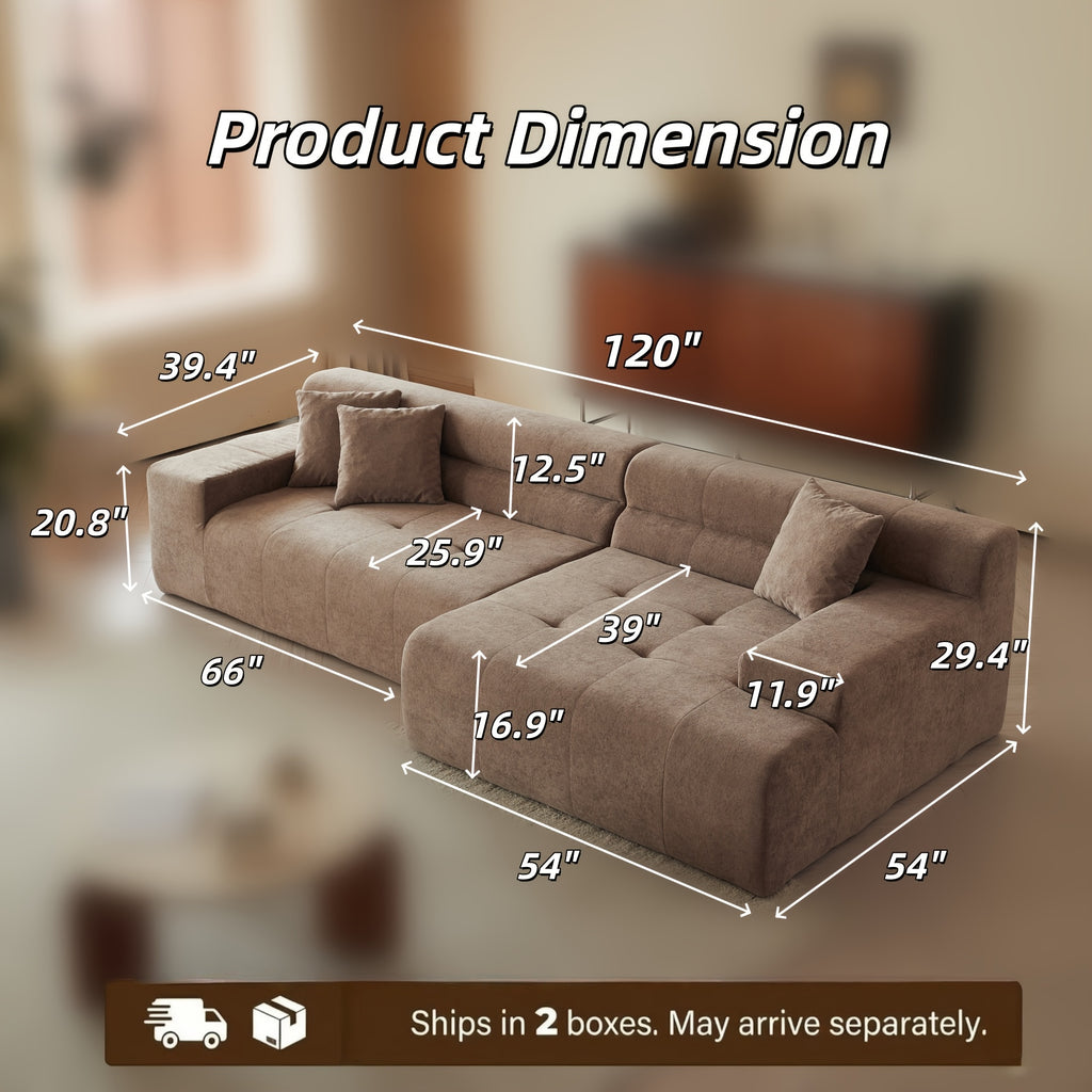 120-Inch Sectional Sofas Designed for Modern Living Rooms, Featuring an L-Shaped Design, Upholstered Without Boning, Deep Seating, Made of Chenille Fabric, And Includes a Chaise with No Assembly Needed