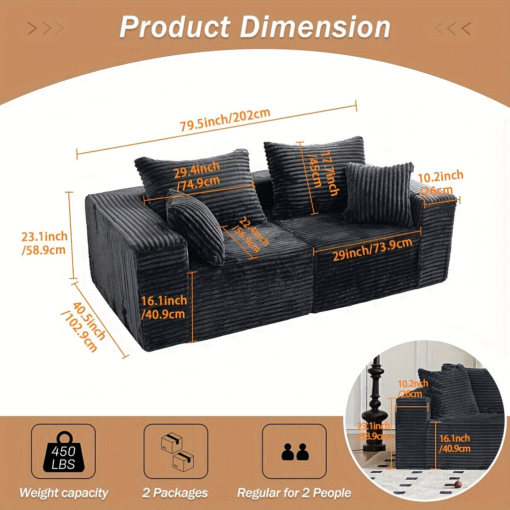 Sofa Cloud Couch 2pcs Set: Ultra Soft Stretchy Ribbed Loveseat That Separates Into Two Individual Chairs for Flexible Living Room, Bedroom, Or Apartment Seating