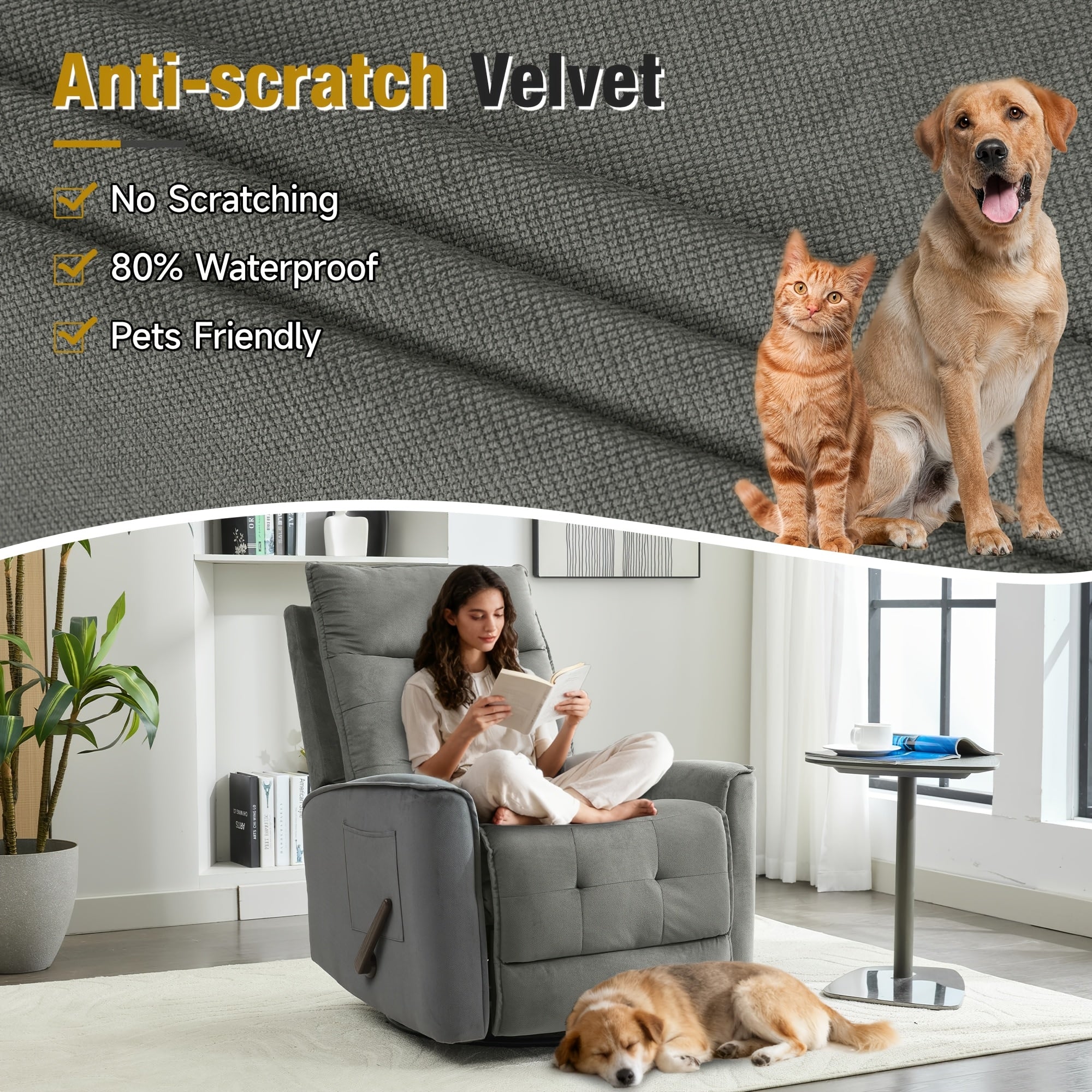 Manual Swivel Rocker Recliner Chair With Soft Velvet Upholstery, 360° Swivel And Gentle Rocking Motion, Adjustable Reclining Single Sofa For Living Room, Bedroom Space-Saving Comfort ChairThoughtful Housewarming Gift For Friends And New Homes