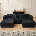 Modular U-Shaped Sofa Modular U-Shaped 110.24-inch Combination Sofa | Striped Fabric Four-Seater with Lounge Chair, Soft Cushion for Living Room & Bedroom - Corduroy, Free-Combination (Black\u002FGray)