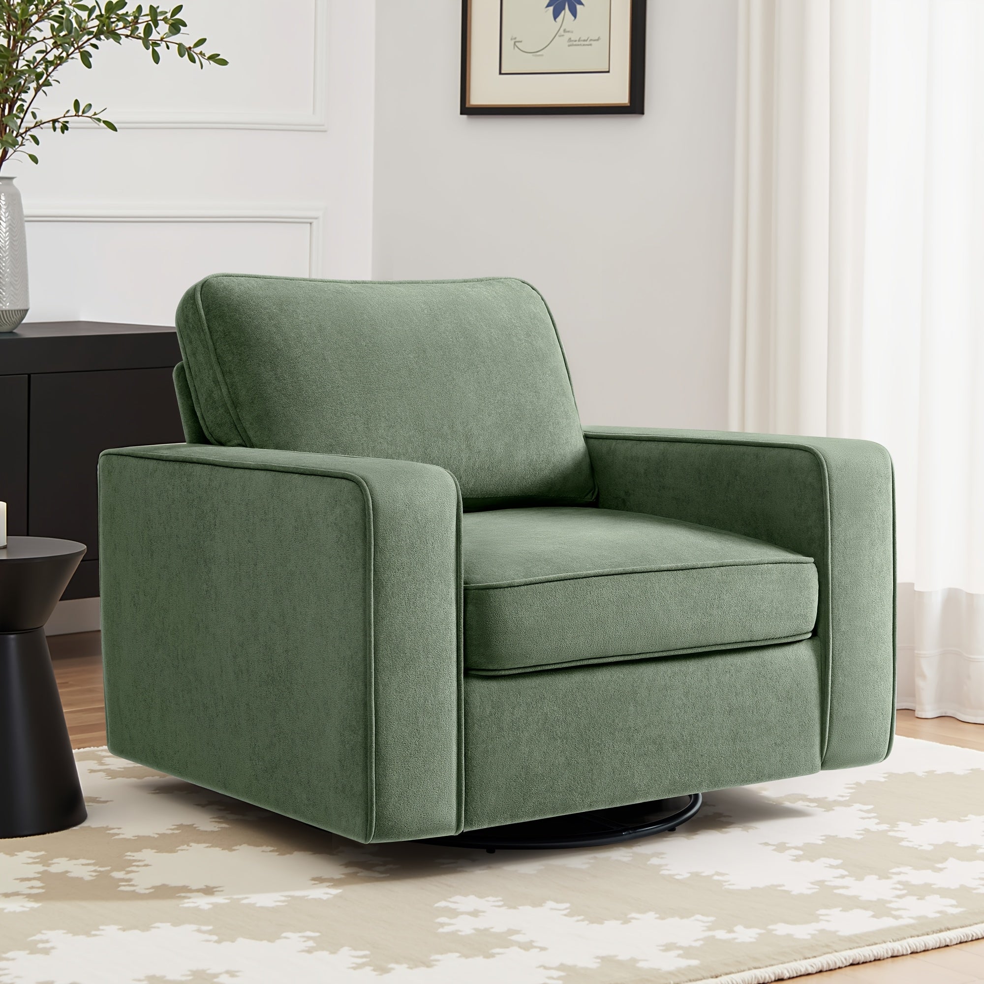 KERDOM Modern Foam Swivel Barrel Sofa Chair - 360° Rotating Single Armchair with Removable Washable Pillows, Plush Corner Base Suitable for Office,,, Reading Nook, Assembly One-Seater Lounge Chair