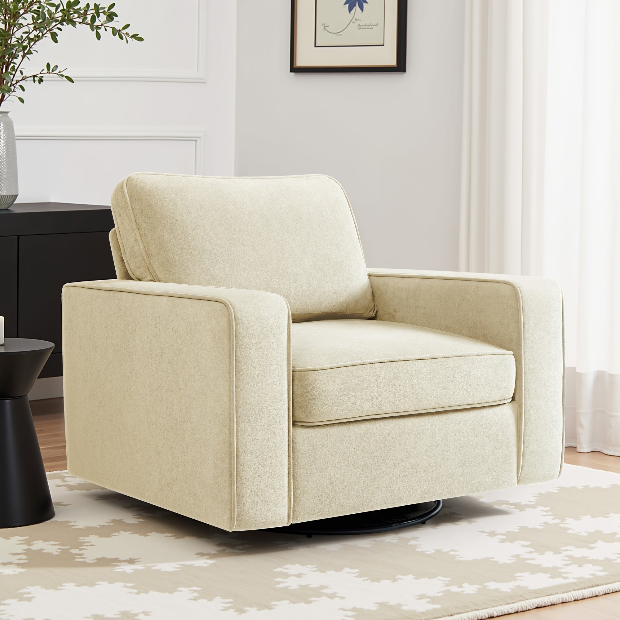 KERDOM Modern Foam Swivel Barrel Sofa Chair - 360° Rotating Single Armchair with Removable Washable Pillows, Plush Corner Base Suitable for Office,,, Reading Nook, Assembly One-Seater Lounge Chair