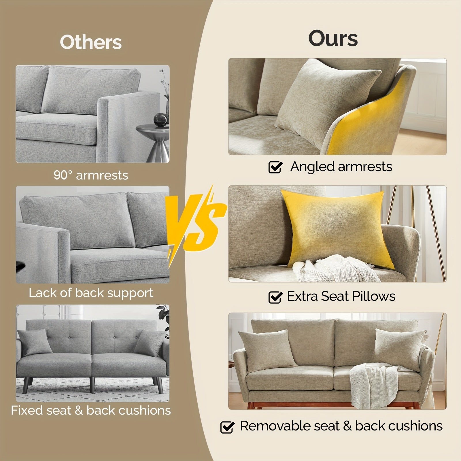 Bonnlo 2-Seater Love Seat Sofa with Solid Wood Frame & Linen Upholstery - Mid-Century Modern Minimalist Design, 2 Cushioned Seats & 2 Pillows