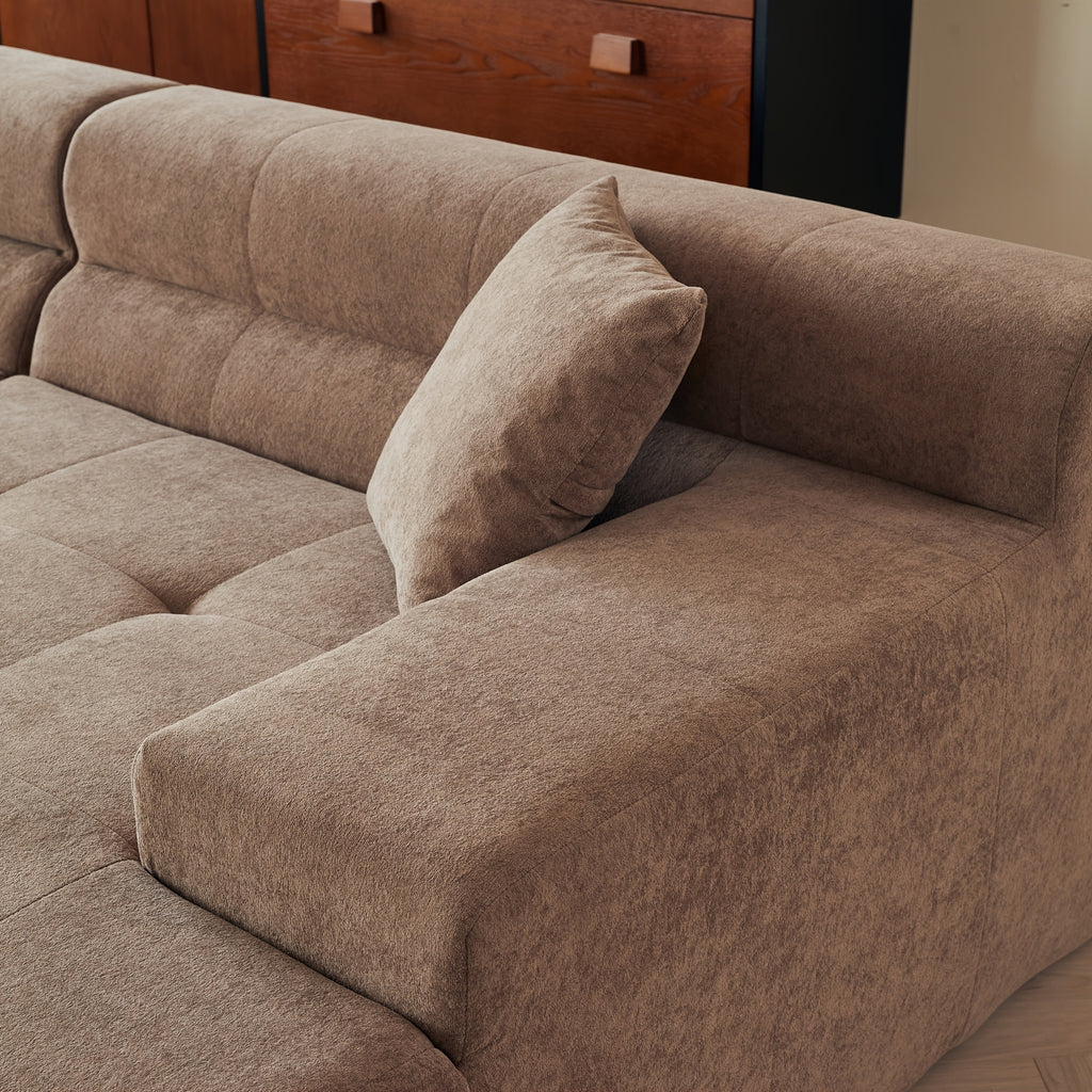 120-Inch Sectional Sofas Designed for Modern Living Rooms, Featuring an L-Shaped Design, Upholstered Without Boning, Deep Seating, Made of Chenille Fabric, And Includes a Chaise with No Assembly Needed