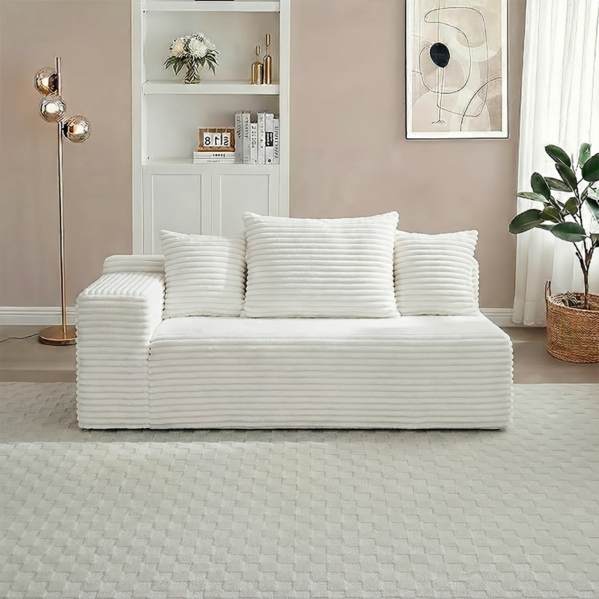 Corduroy 2-Seater Sofa with Pillows | No Assembly Required, Free Placement, Boneless High-Density Sponge Filling, Universal for Living Room, Bedroom & Guest Room, KELYDA Brand