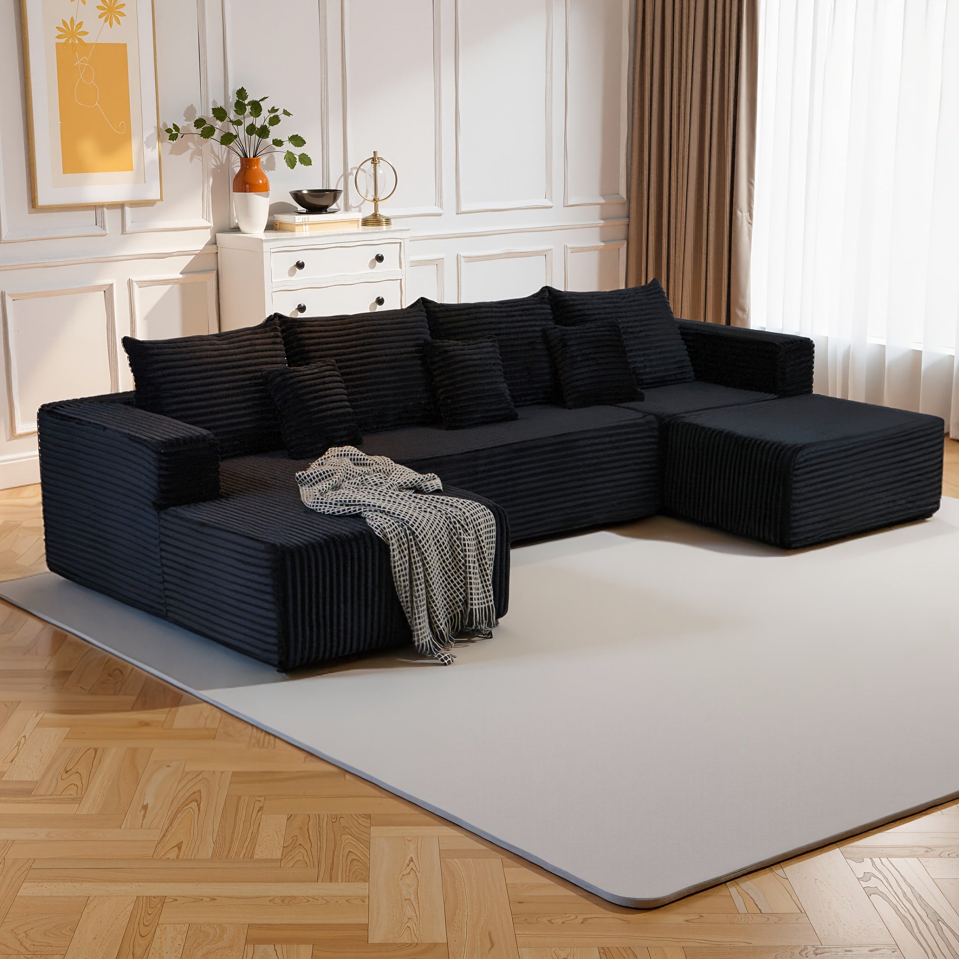 Large Sectional Cloud Couch. Modular Corduroy Sofa Bed With Deep Seat.U-Shaped Boneless Sofa Couches For LivingRoom & Apartment, Bedroom. No Assembly Required