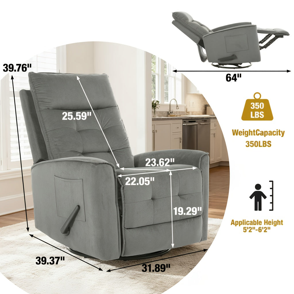 Manual Swivel Rocker Recliner Chair With Soft Velvet Upholstery, 360° Swivel And Gentle Rocking Motion, Adjustable Reclining Single Sofa For Living Room, Bedroom Space-Saving Comfort ChairThoughtful Housewarming Gift For Friends And New Homes