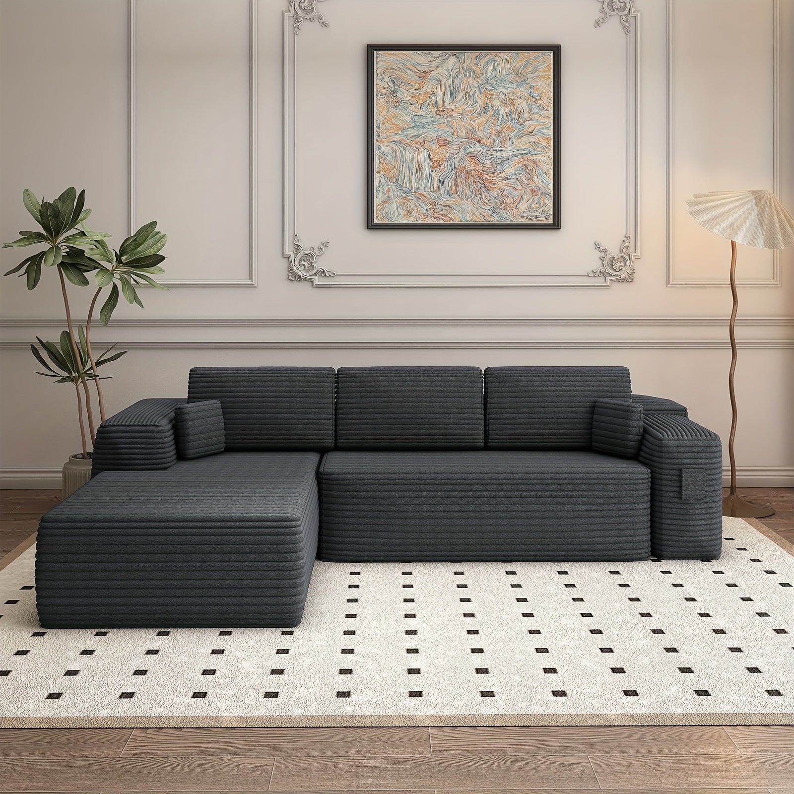 Modular Sectional Sofa With L-Shape Chaise, Frameless Cloud Couch With Deep Seat, Upholstered Couch With Memory Foam, Corduroy Fabric, Left Sectional Couches For Living Room & Home Office, 105\