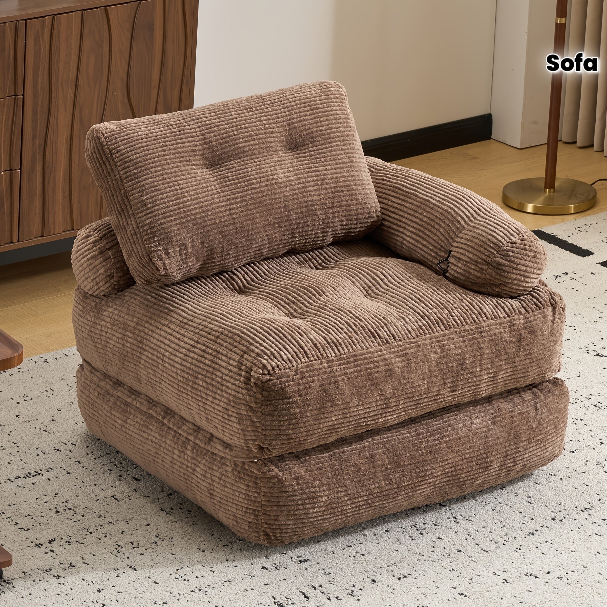 Folding Sofa Bed with Armrest | Convertible Sleeper Chair for Adults, Brown Foam Filled Couch with Pillow, Single Size Floor Mattress, Contemporary Style, Suitable for Various Room Types