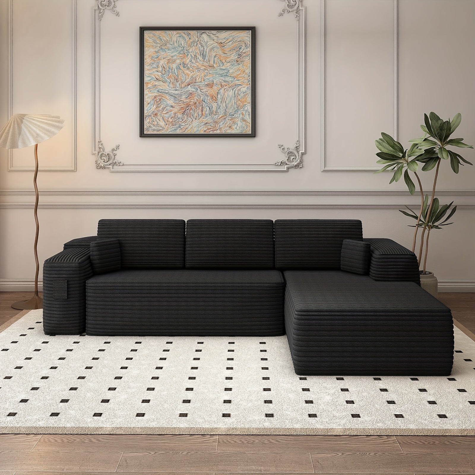 Modular Sectional Sofa With L-Shape Chaise, Frameless Cloud Couch With Deep Seat, Upholstered Couch With Memory Foam, Corduroy Fabric, Left Sectional Couches For Living Room & Home Office, 105\