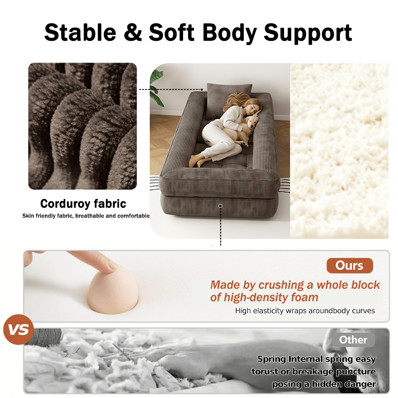 Black Fridays Items, Local Warehouse, Folding Sofa Bed, 1-Person Chair Bed with Backrest and Pillow, Space-Saving Single Bed for Living Room, Bedroom, Apartment, Gray and Orange, Bean Bag Chair, Living Room Furniture, Boneless Couch for Living Room,