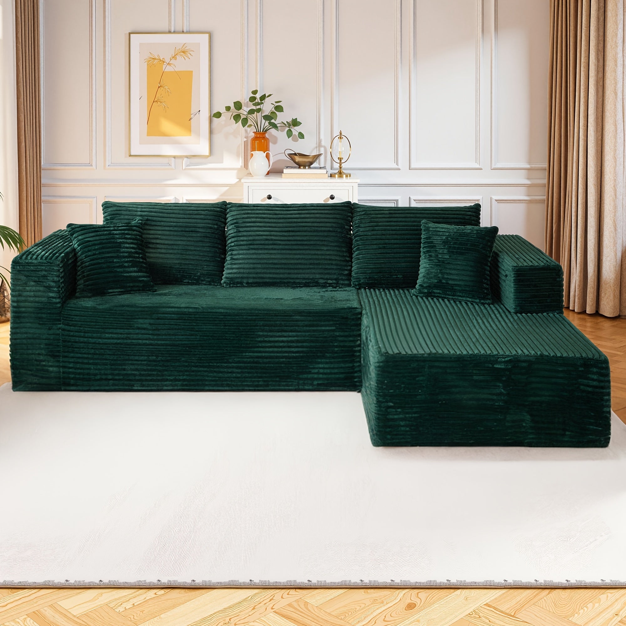 Large Sectional Cloud Couch. Modular Corduroy Sofa Bed With Deep Seat.U-Shaped Boneless Sofa Couches For LivingRoom & Apartment, Bedroom. No Assembly Required