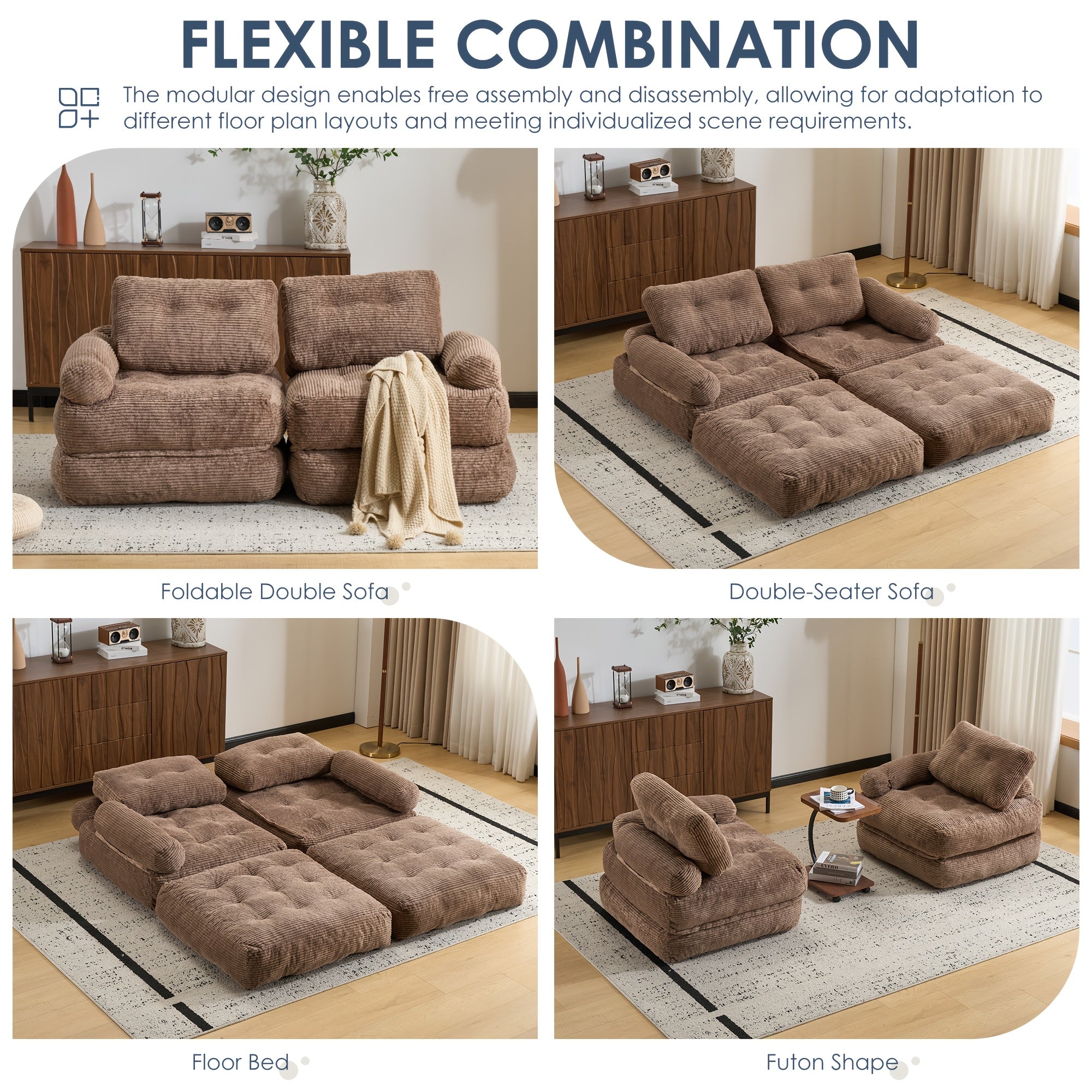 Folding Sofa Bed with Armrest | Convertible Sleeper Chair for Adults, Brown Foam Filled Couch with Pillow, Single Size Floor Mattress, Contemporary Style, Suitable for Various Room Types