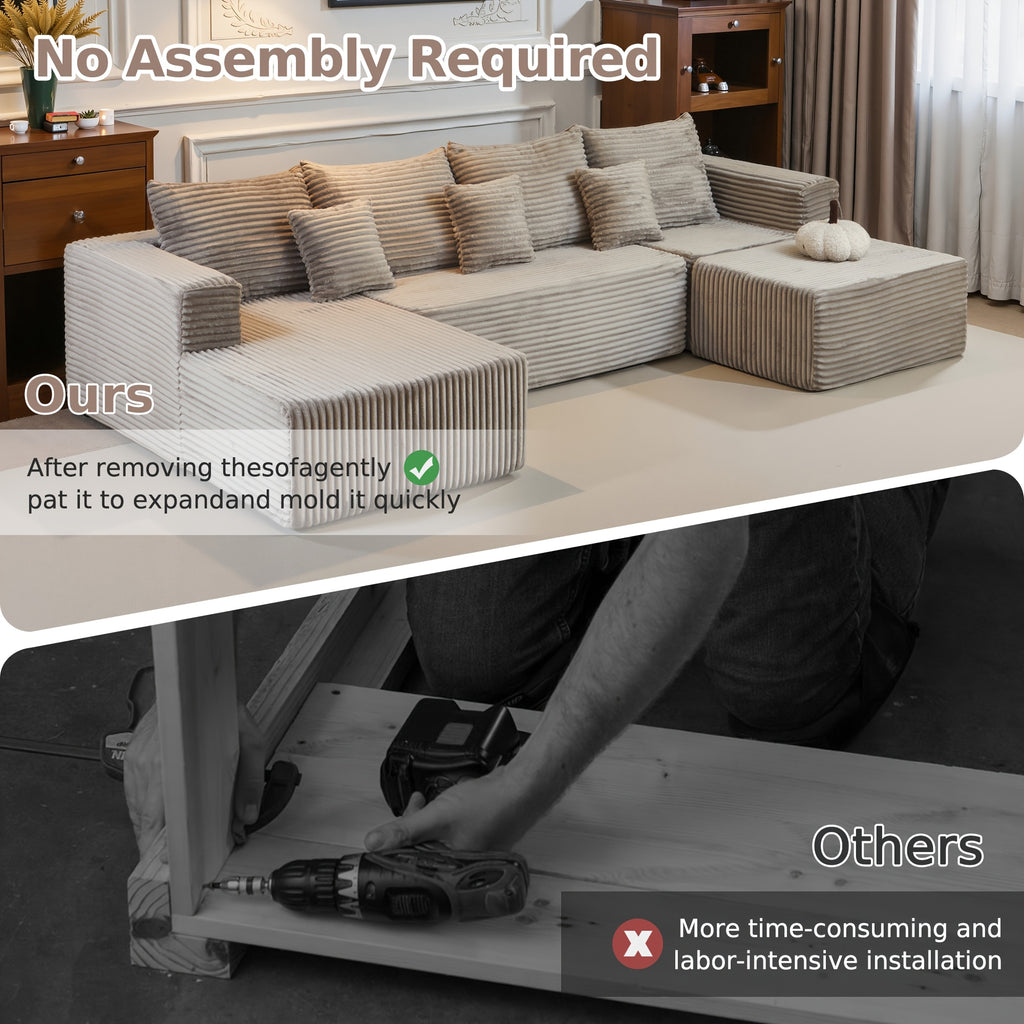Large Sectional Cloud Couch. Modular Corduroy Sofa Bed With Deep Seat.U-Shaped Boneless Sofa Couches For LivingRoom & Apartment, Bedroom. No Assembly Required
